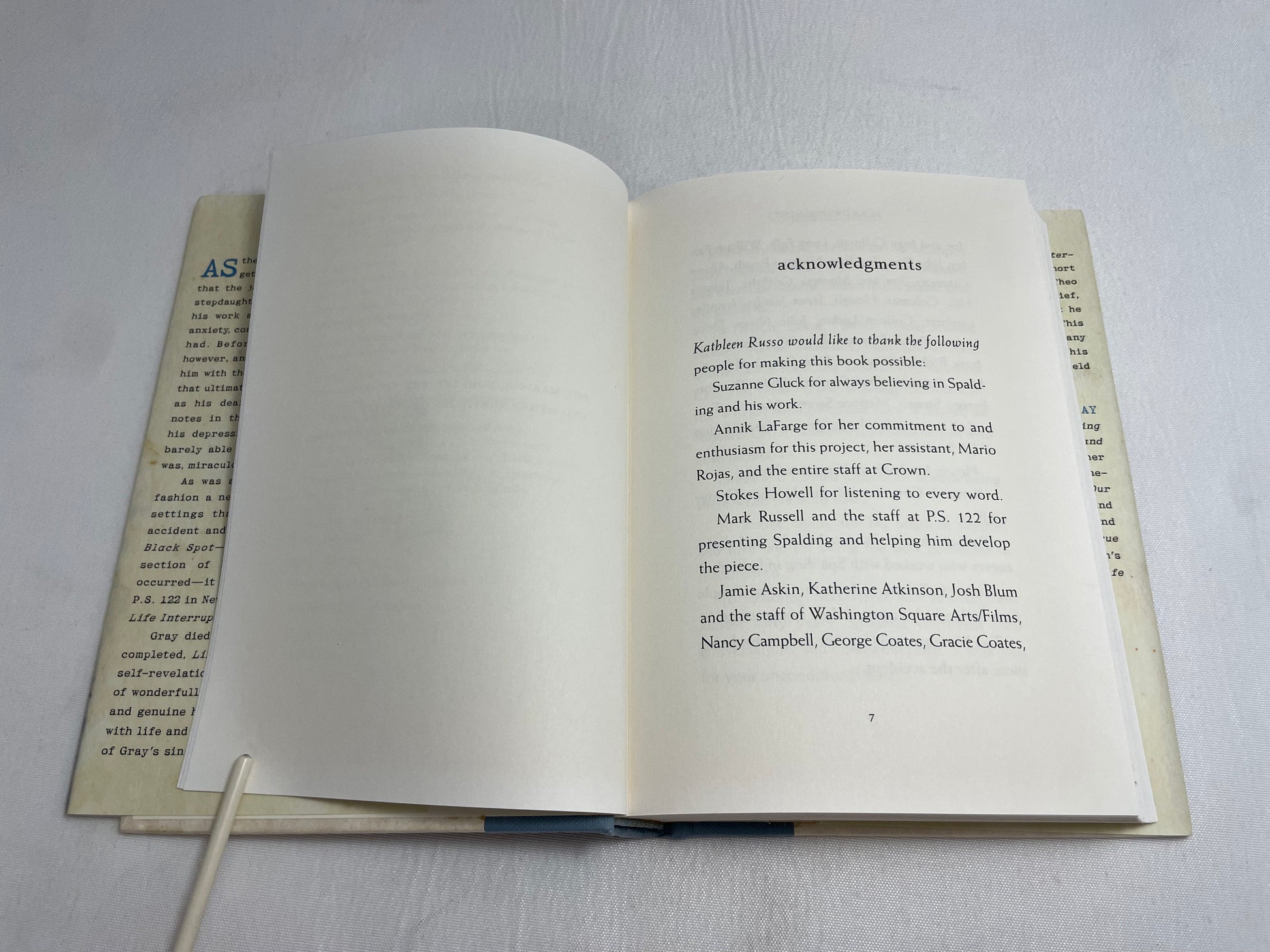 SIGNED COPY Life Interrupted The Unfinished Monologue Spalding Gray Foreword by Francine Prose, Biography, Autobiographical Monologues