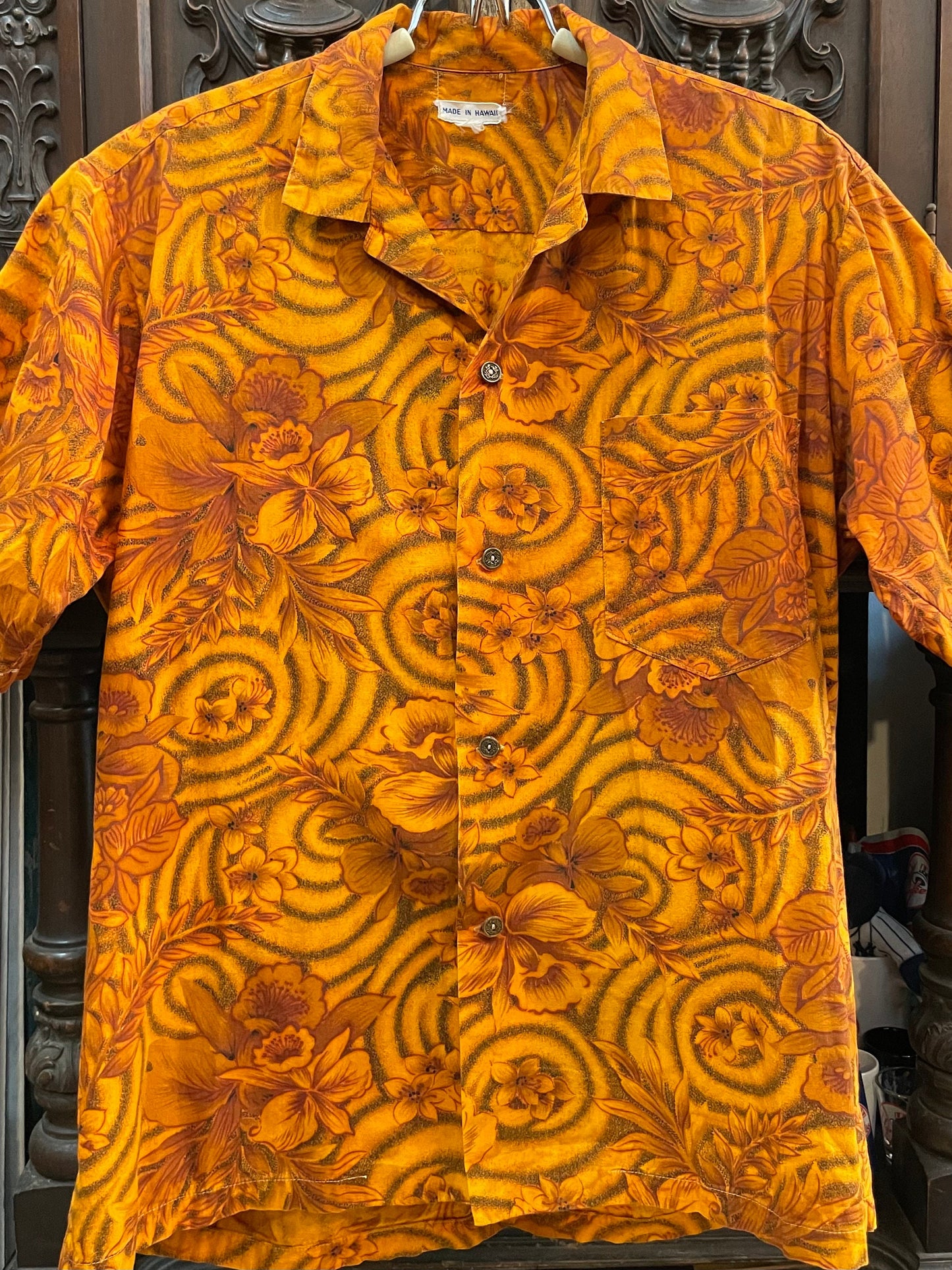 Vintage Orange and Brown Floral Hawaiian Shirt Made in Hawaii, Hawaiian Shirt, Button Down Shirt, Vintage Clothing