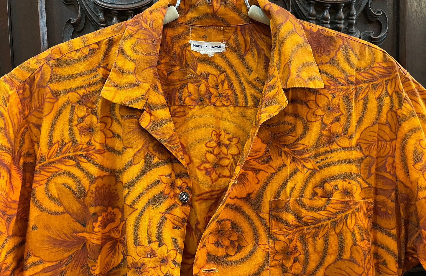 Vintage Orange and Brown Floral Hawaiian Shirt Made in Hawaii, Hawaiian Shirt, Button Down Shirt, Vintage Clothing