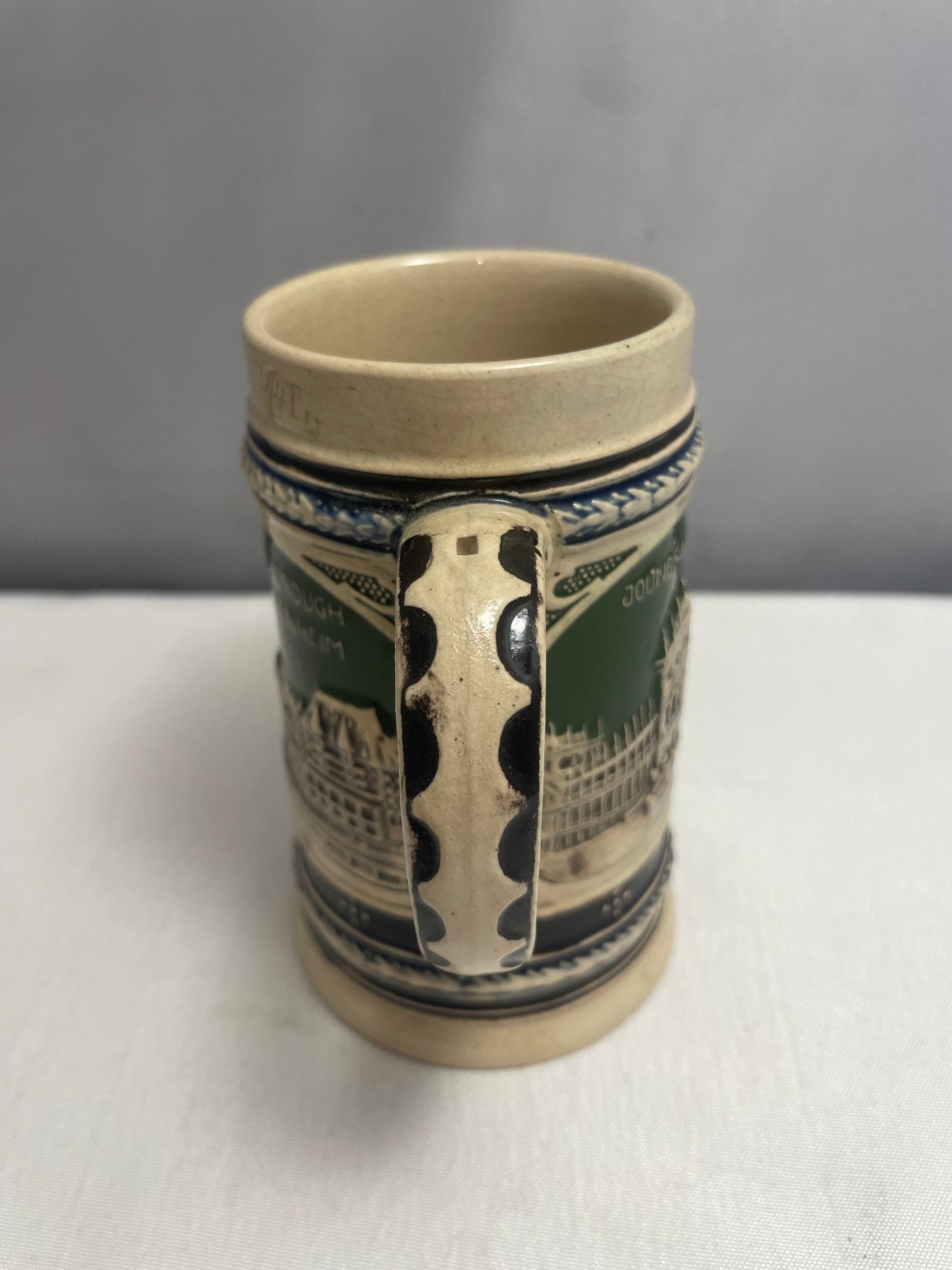 Vintage German Beer Stein Mug, Rare Collectible, Relief Designs, Barware