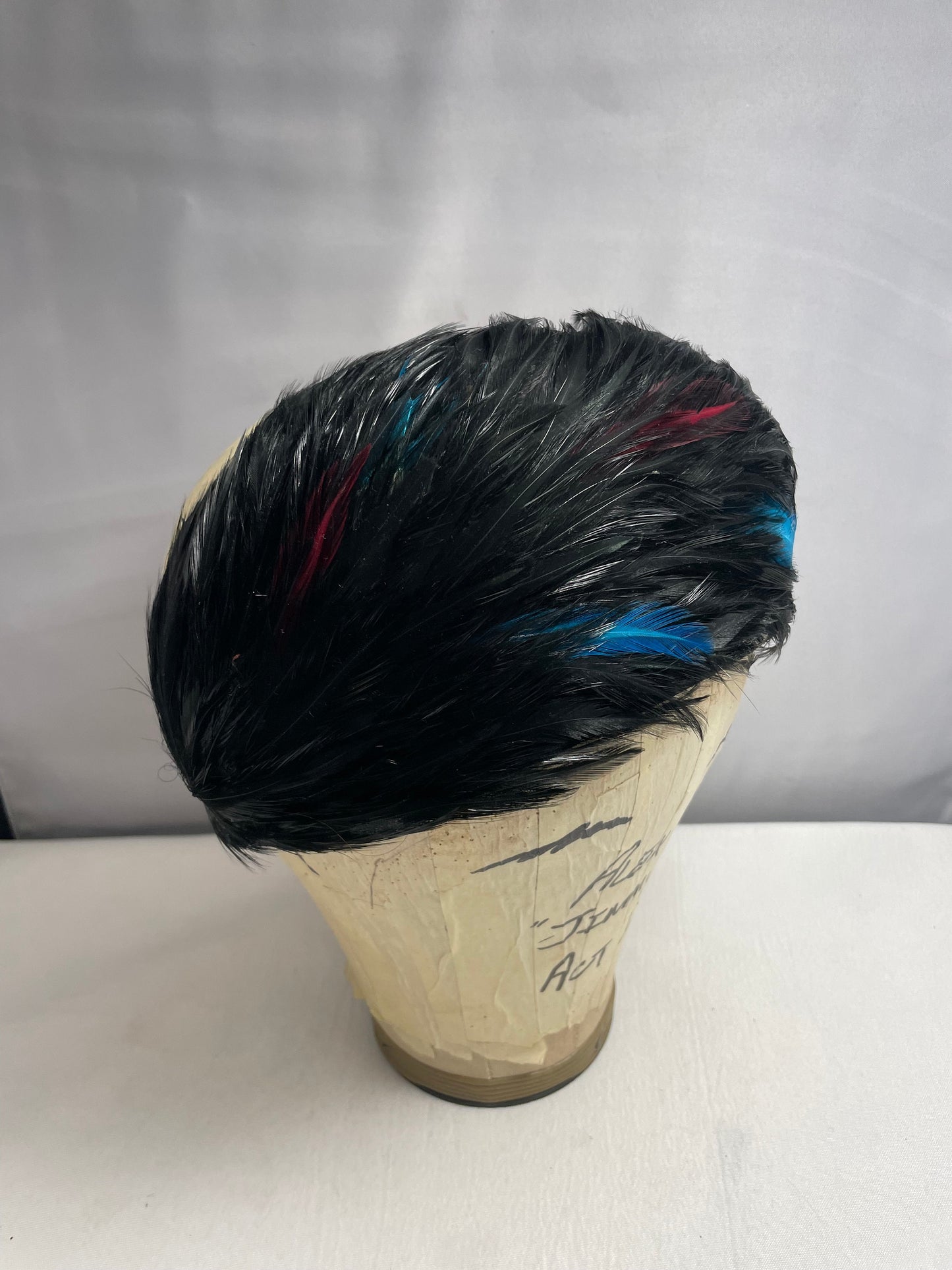 1920's Black/Red/Turquoise Feather Headband, Flapper Headwear, Vintage Headpiece