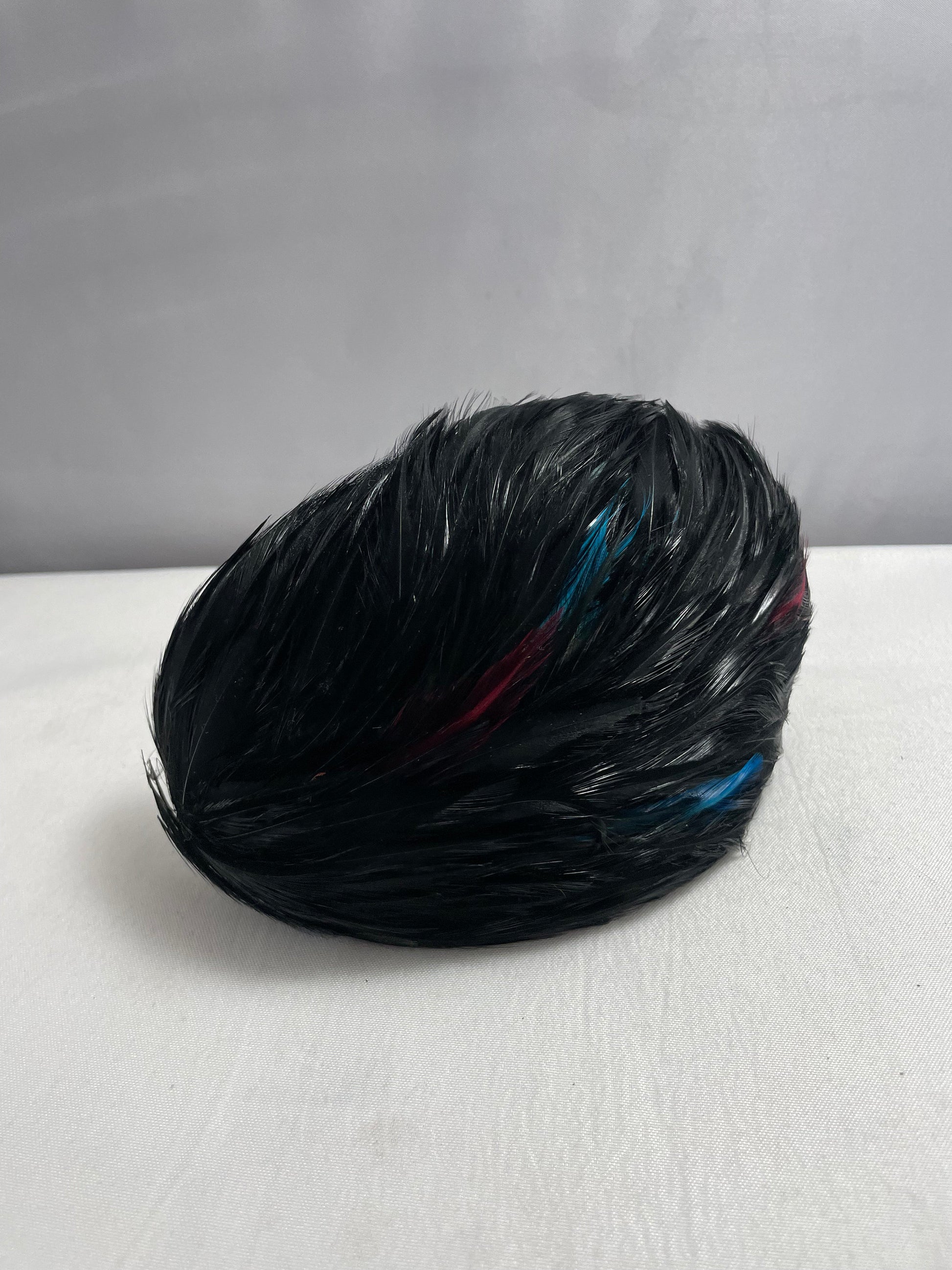 1920's Black/Red/Turquoise Feather Headband, Flapper Headwear, Vintage Headpiece