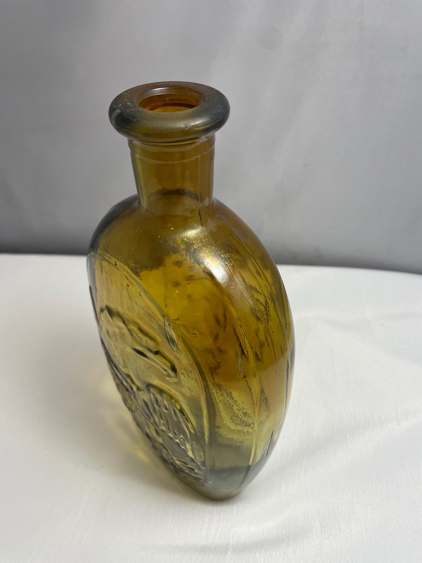 Vintage 1960's Amber Glass Bottle, Bald Eagle and Lady Liberty Designs, Decanter, Collectible Glass