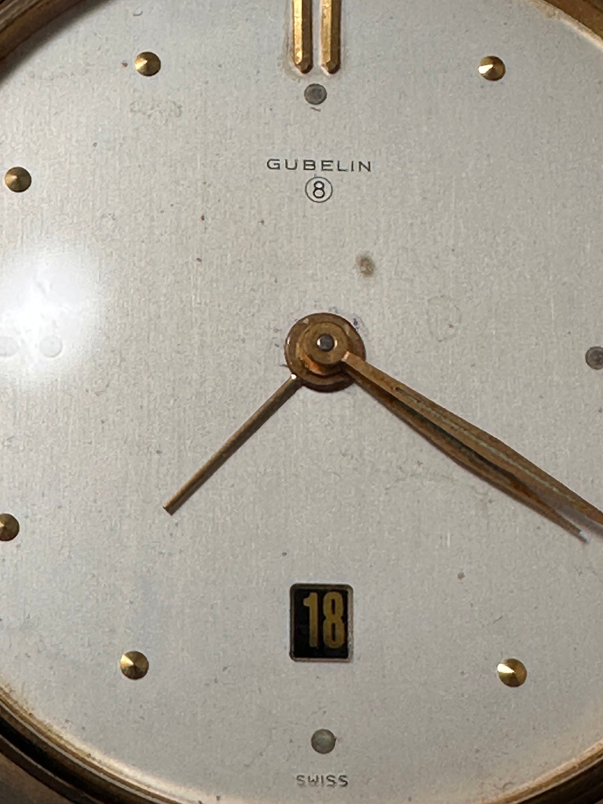 Vintage Swiss Brass Gubelin Desk Clock Alarm, 8 Day Movement, Retro desk Clock