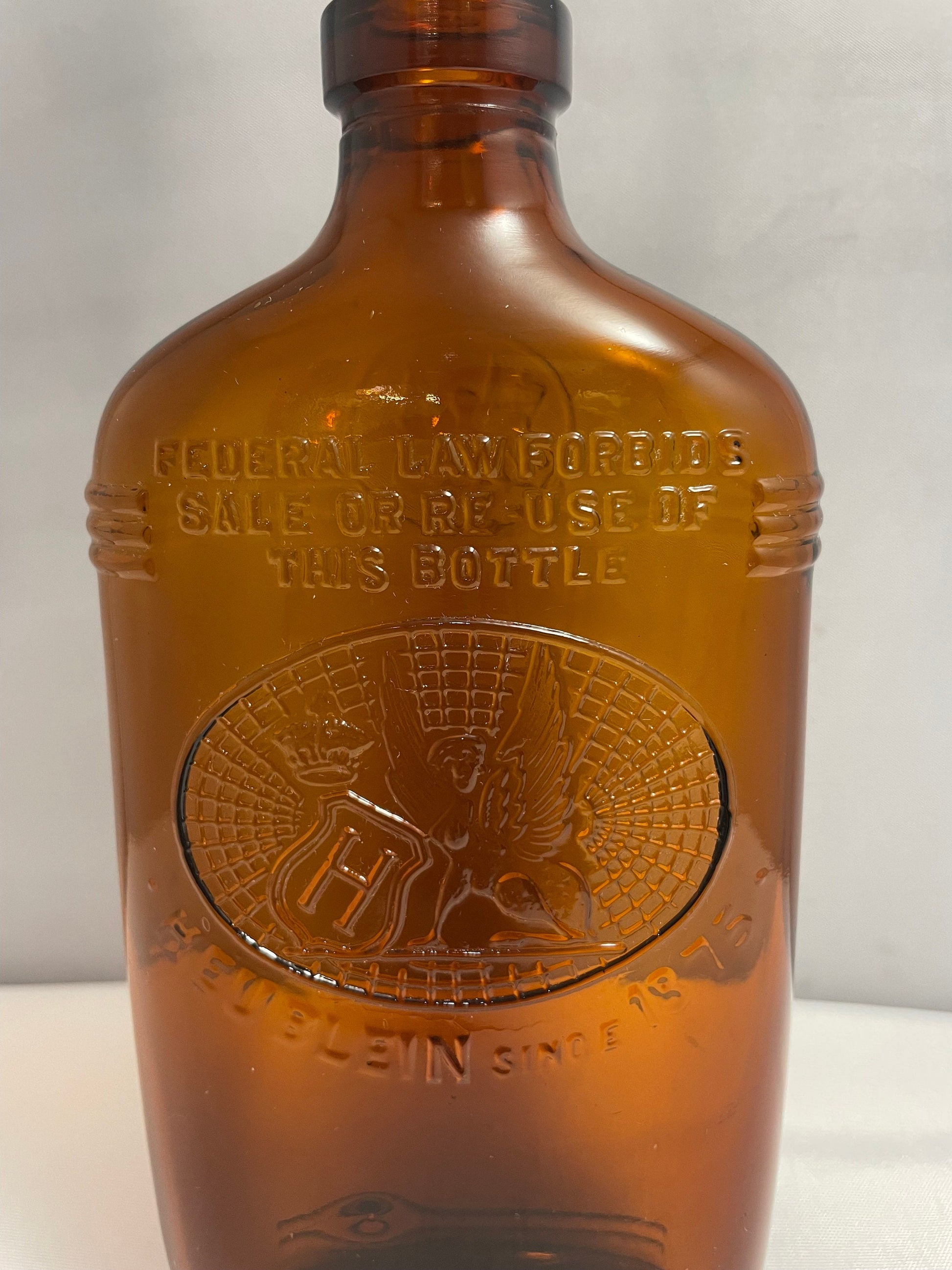 Vintage 1960's Brown Glass Bottle, Heublein Since 1875, Federal Law Forbids Sale or Re-Use of This Bottle, Decanter, Collectible Glass