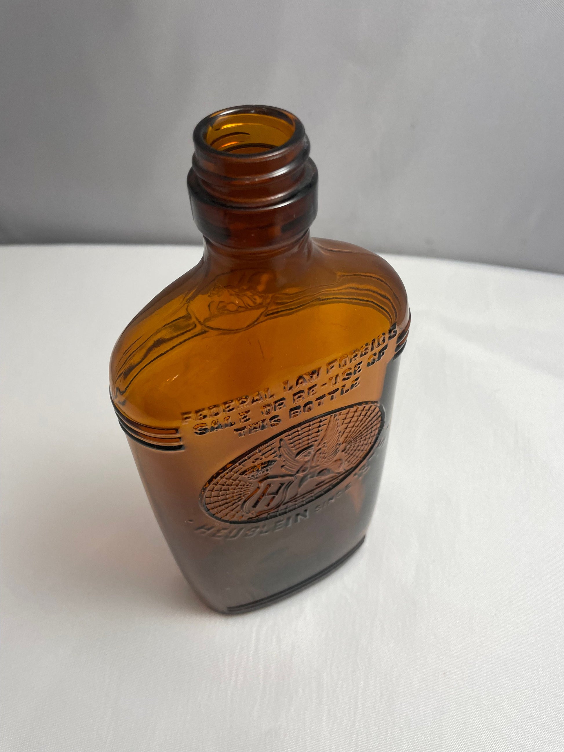 Vintage 1960's Brown Glass Bottle, Heublein Since 1875, Federal Law Forbids Sale or Re-Use of This Bottle, Decanter, Collectible Glass