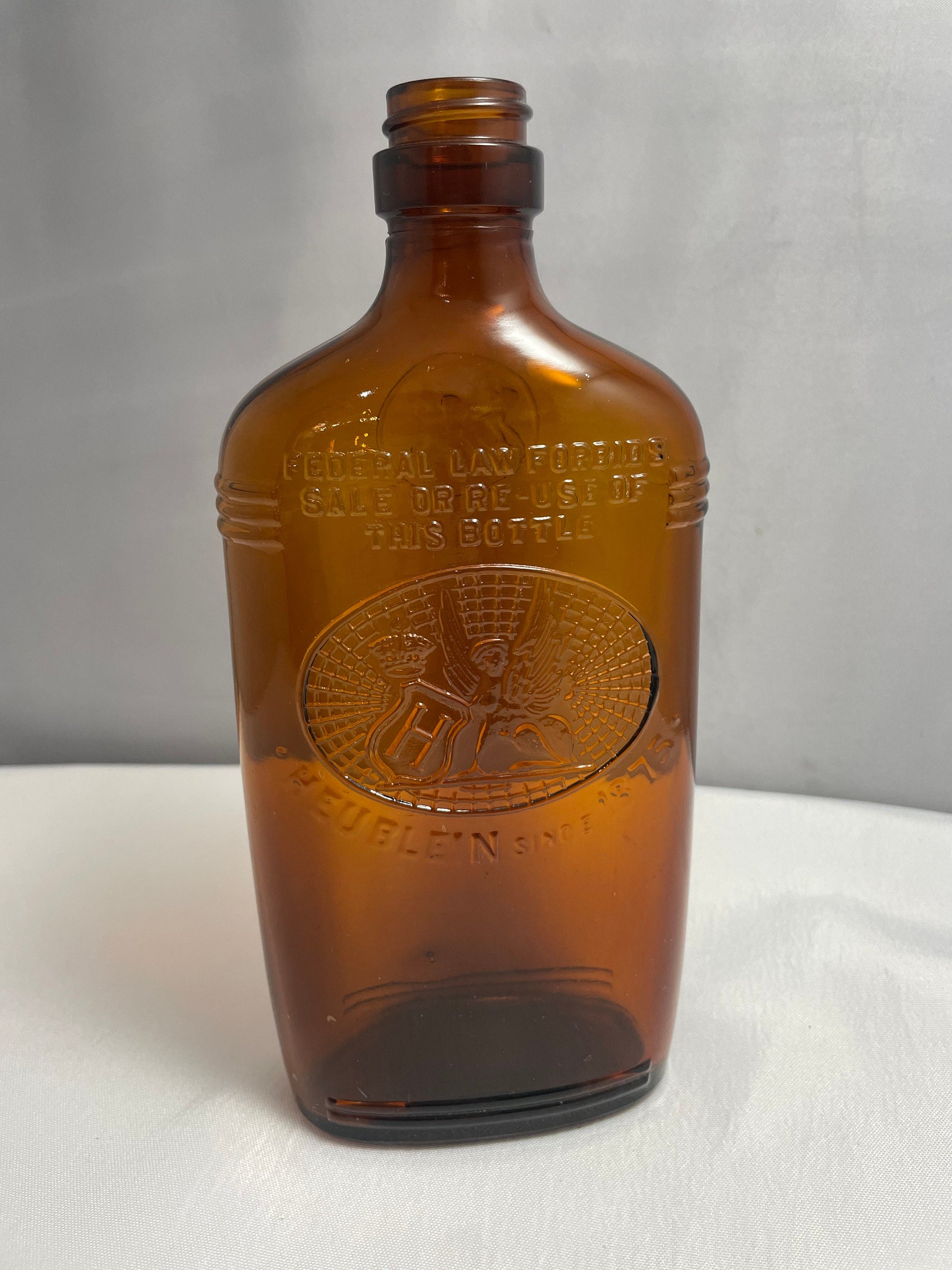 Vintage 1960's Brown Glass Bottle, Heublein Since 1875, Federal Law Forbids Sale or Re-Use of This Bottle, Decanter, Collectible Glass