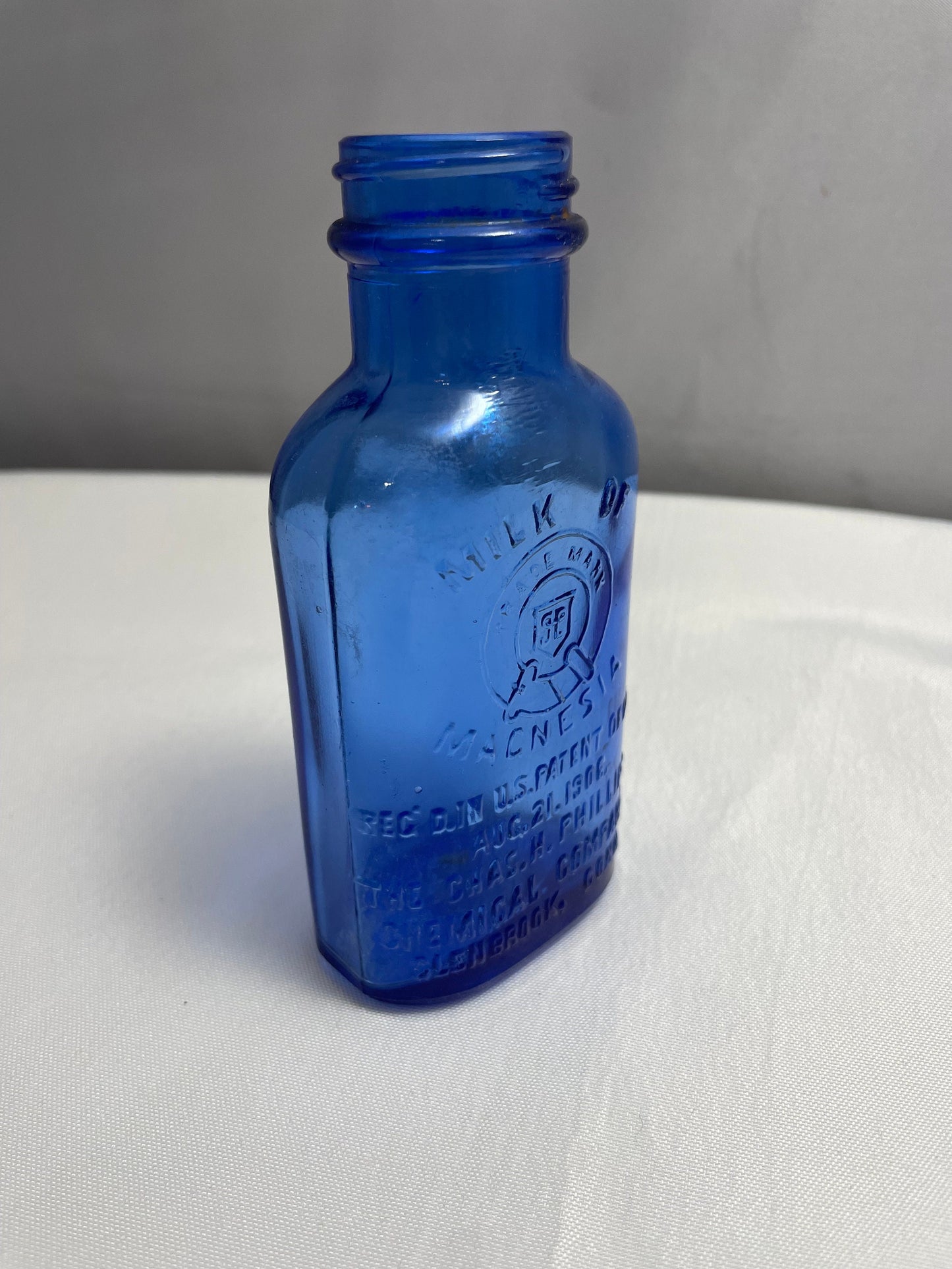 Antique 1930's Milk of Magnesia Chas.H.Phillips Chemical Company Glenbrook, Conn. Blue Glass, Collectible Glassware