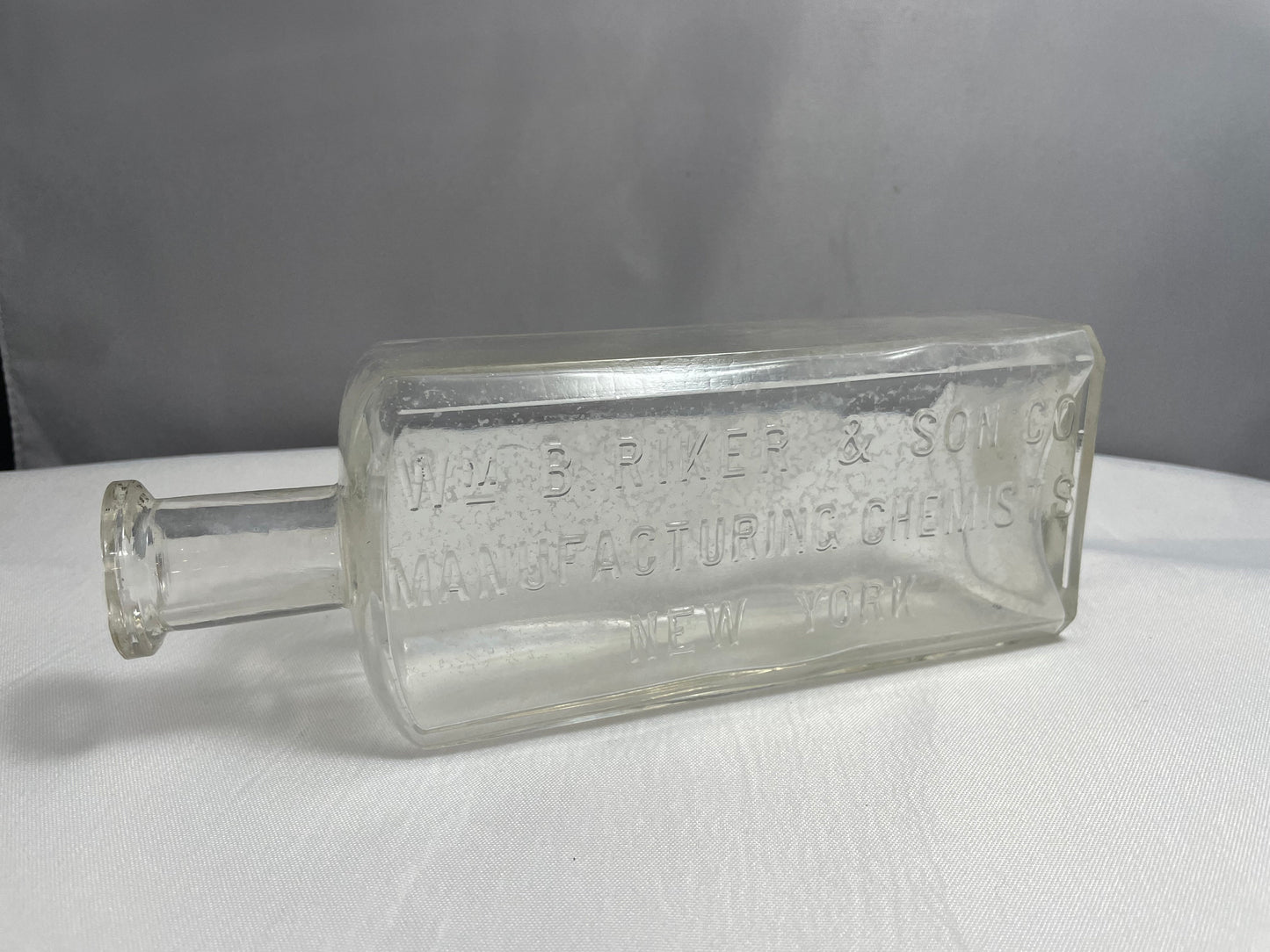 Vintage Clear Glass Bottle, WM B. River & Son CO. Manufacturing Chemists New York, Collectible Glass, Home Decor, Antique Glass, Late 1800's