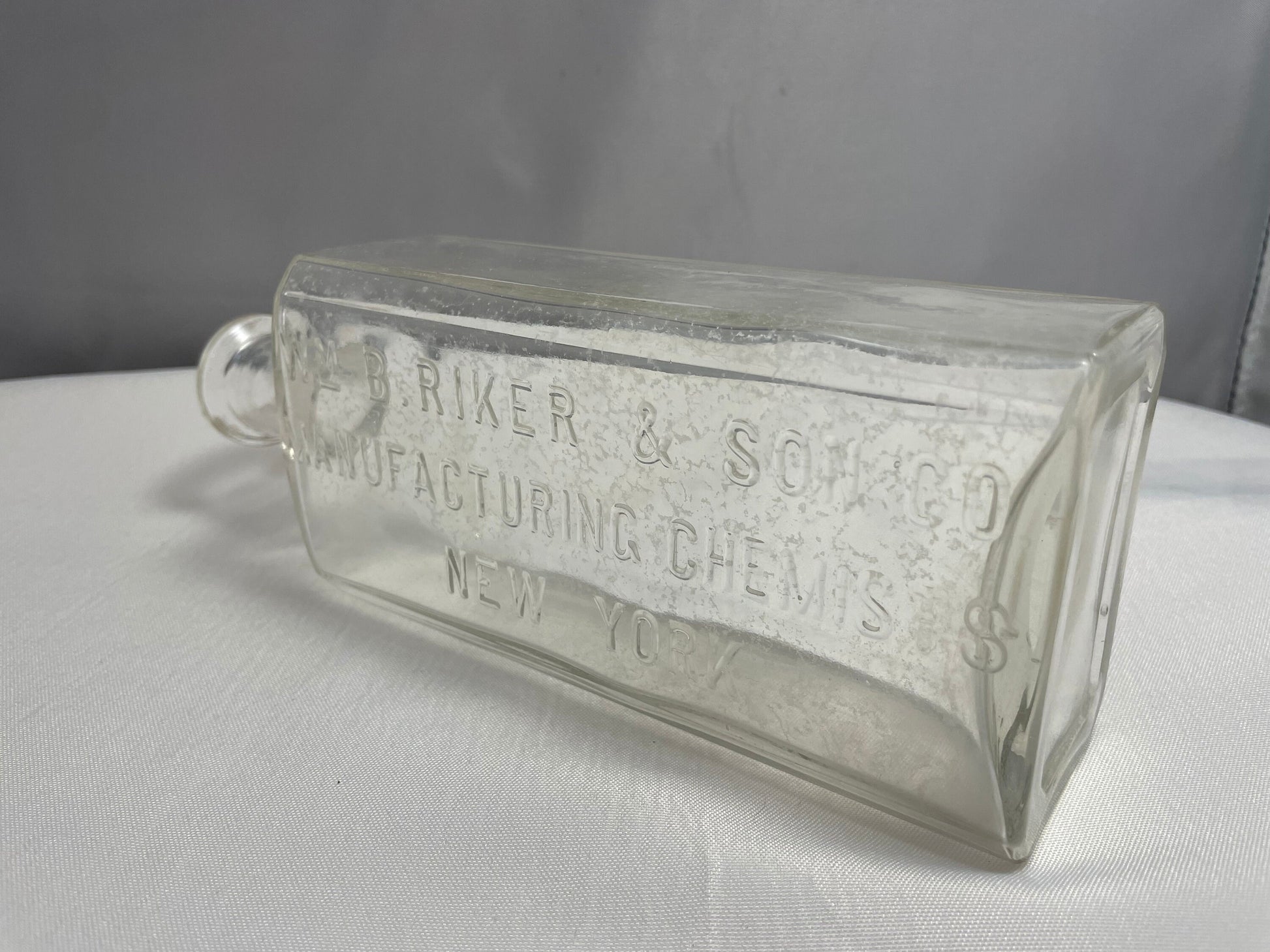 Vintage Clear Glass Bottle, WM B. River & Son CO. Manufacturing Chemists New York, Collectible Glass, Home Decor, Antique Glass, Late 1800's