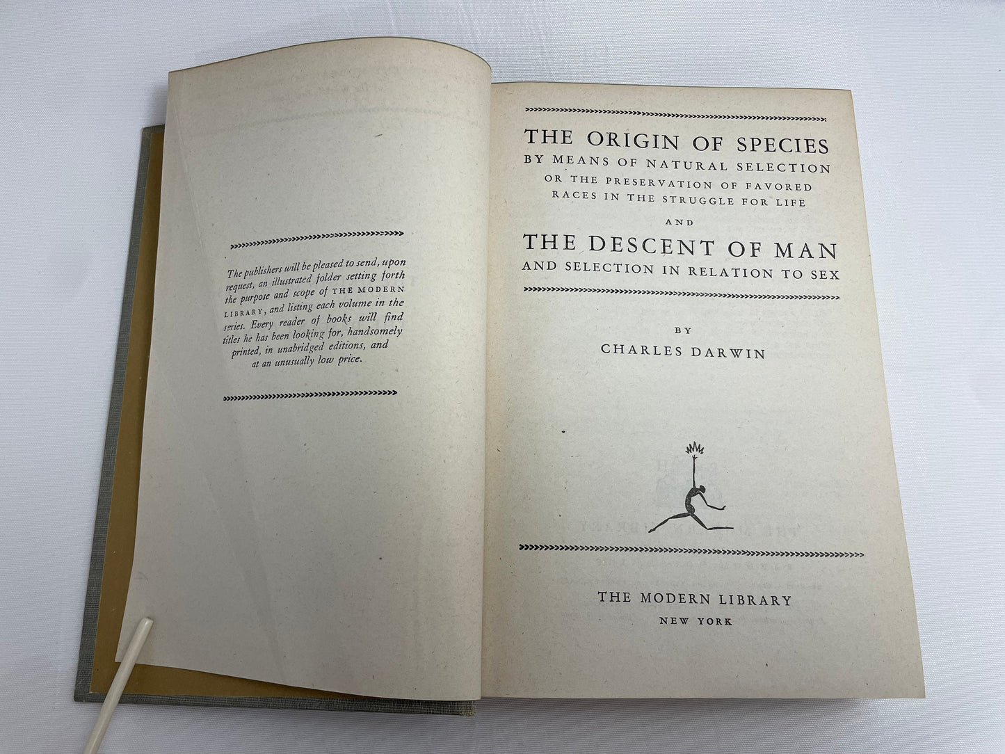 The Origin of the Species and The Descent of Man by Charles Darwin, The Modern Library 1950's Edition, Rare Collectible Book