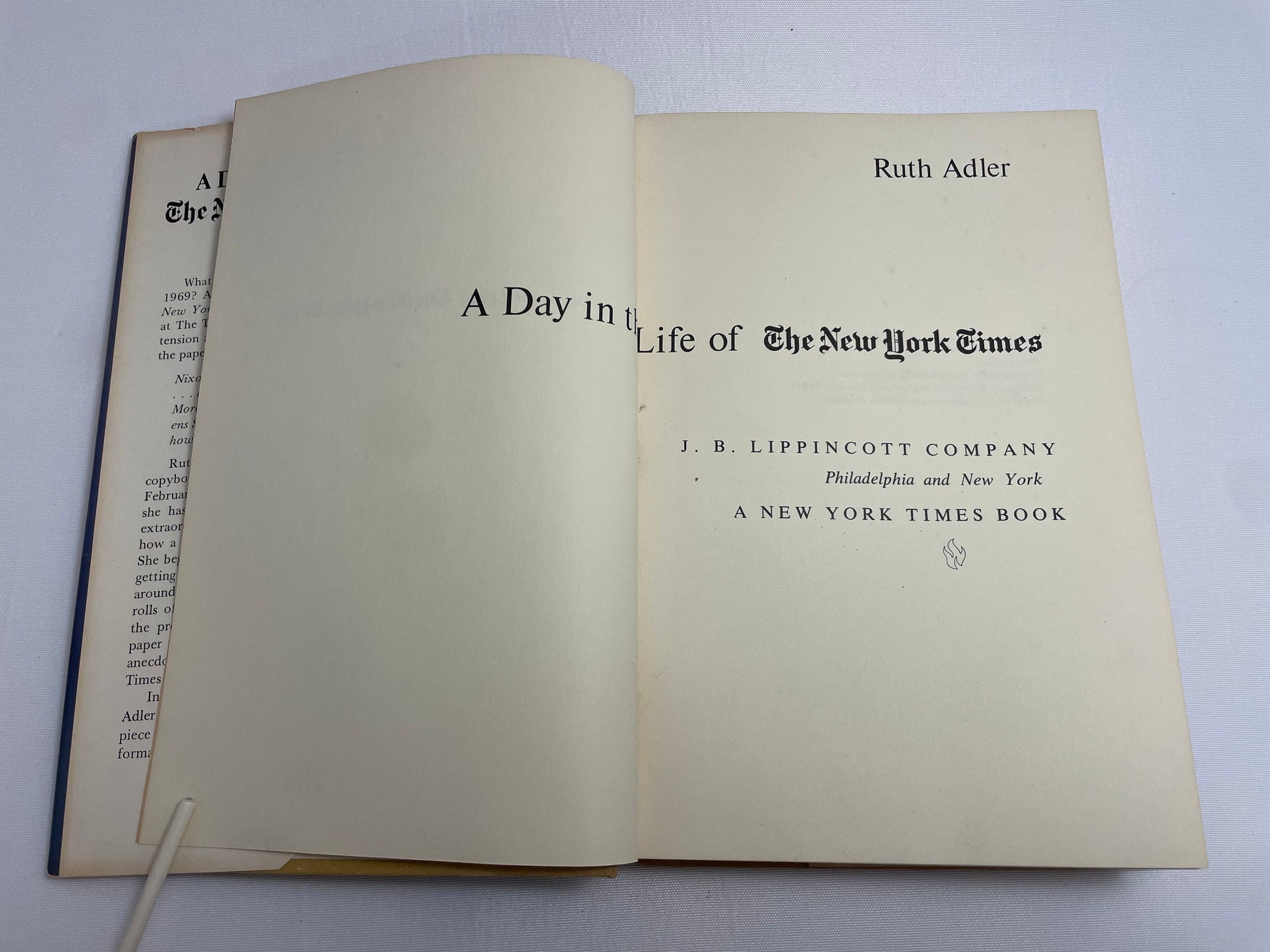 A Day in the Life of The New York Times by With Adler, 1971 First Edition, Vintage Book, Hardcover