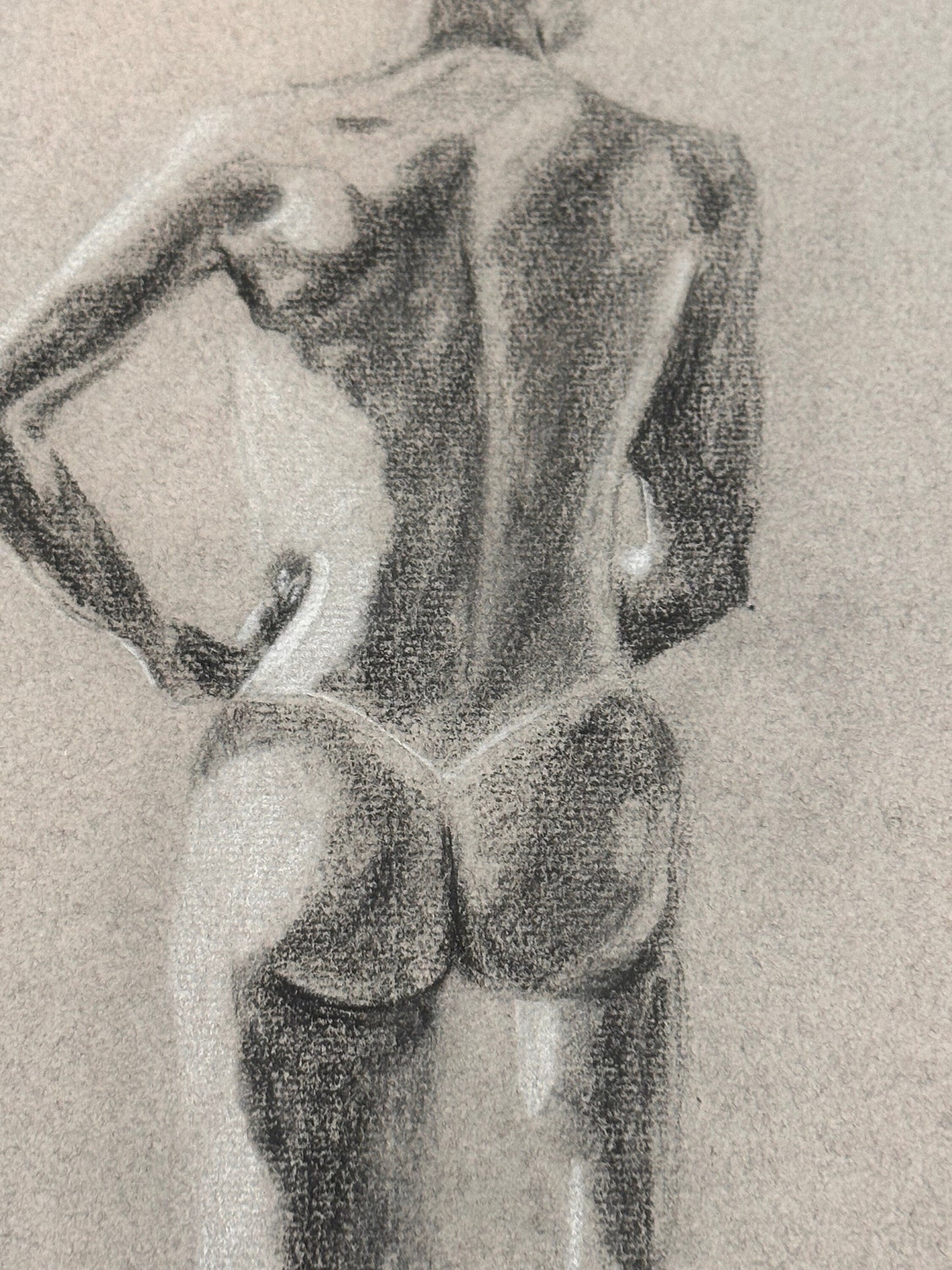 Male Nude Back Sketch by Ginger Kane, Charcoal Artwork, Figure Drawing, Wall Art Decor, Nude Male Portrait