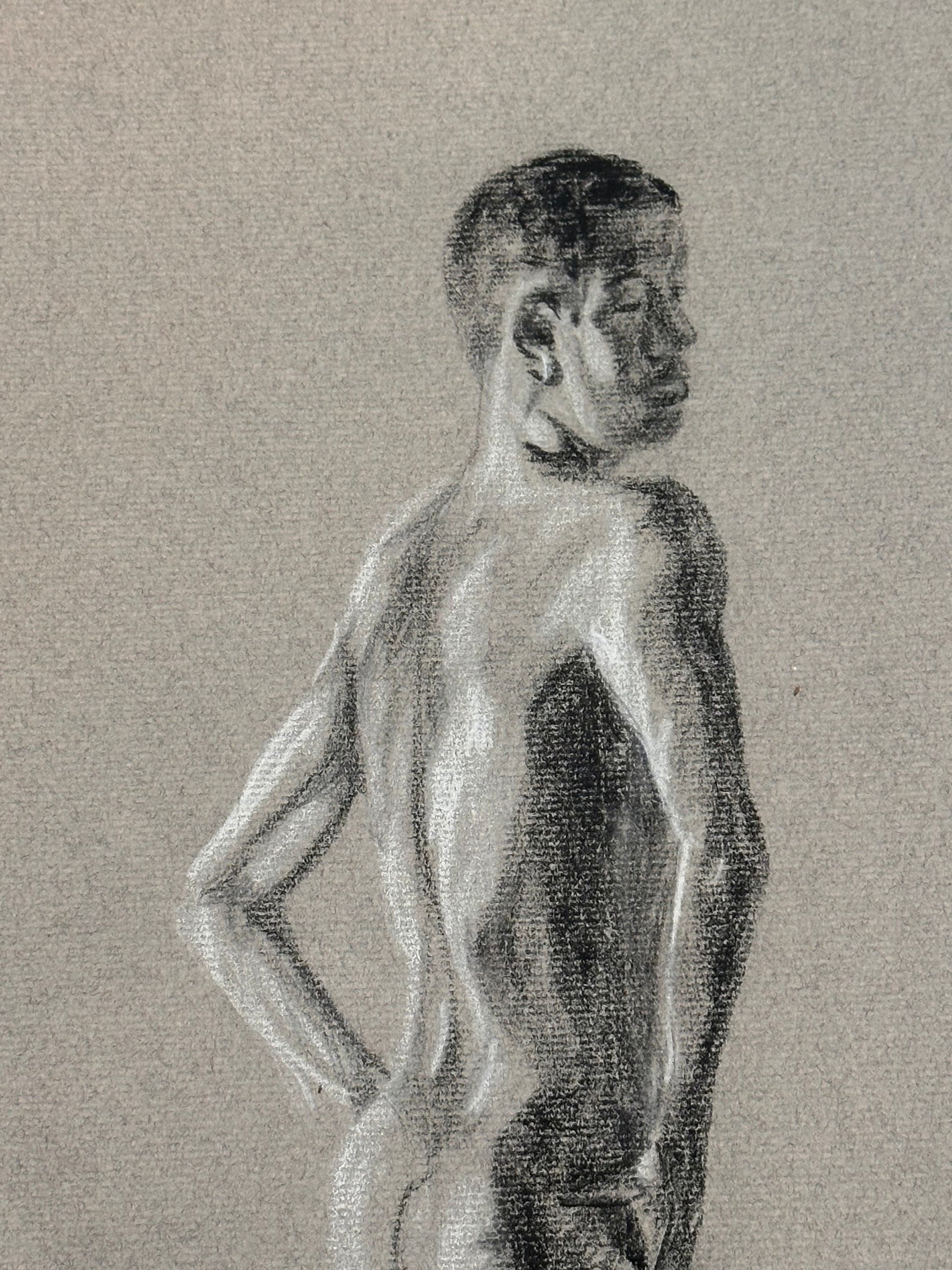 Male Nude Sketch by Ginger Kane, Charcoal Artwork, Figure Drawing, Wall Art Decor, Nude Male Portrait