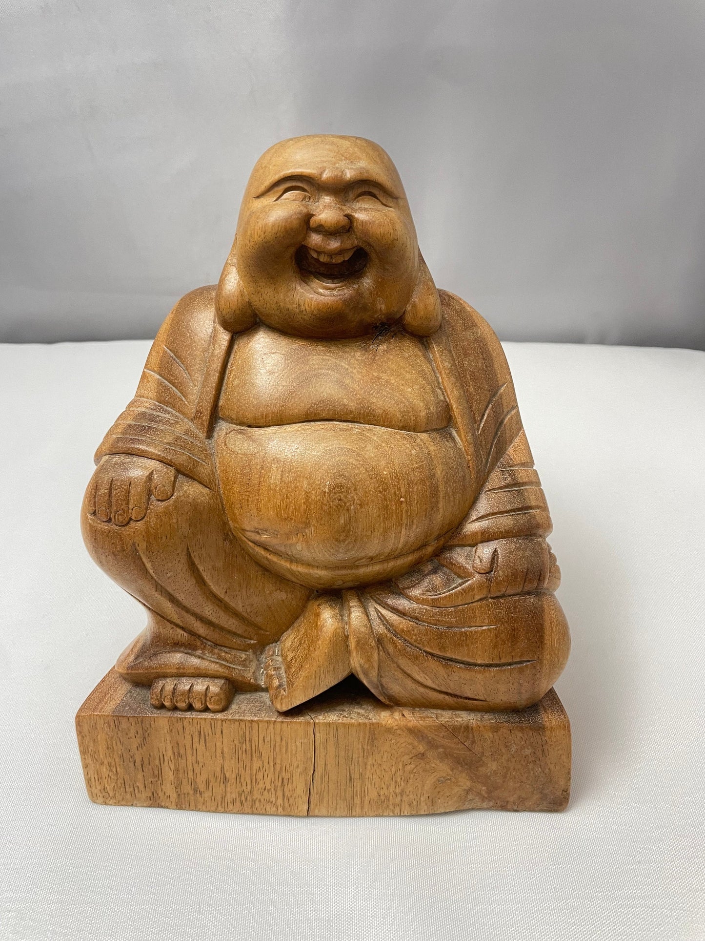 Bali Buddha Statue made of Coconut Wood - Vintage Carving - Smiling Happy Buddha Figurine - Made in Bali