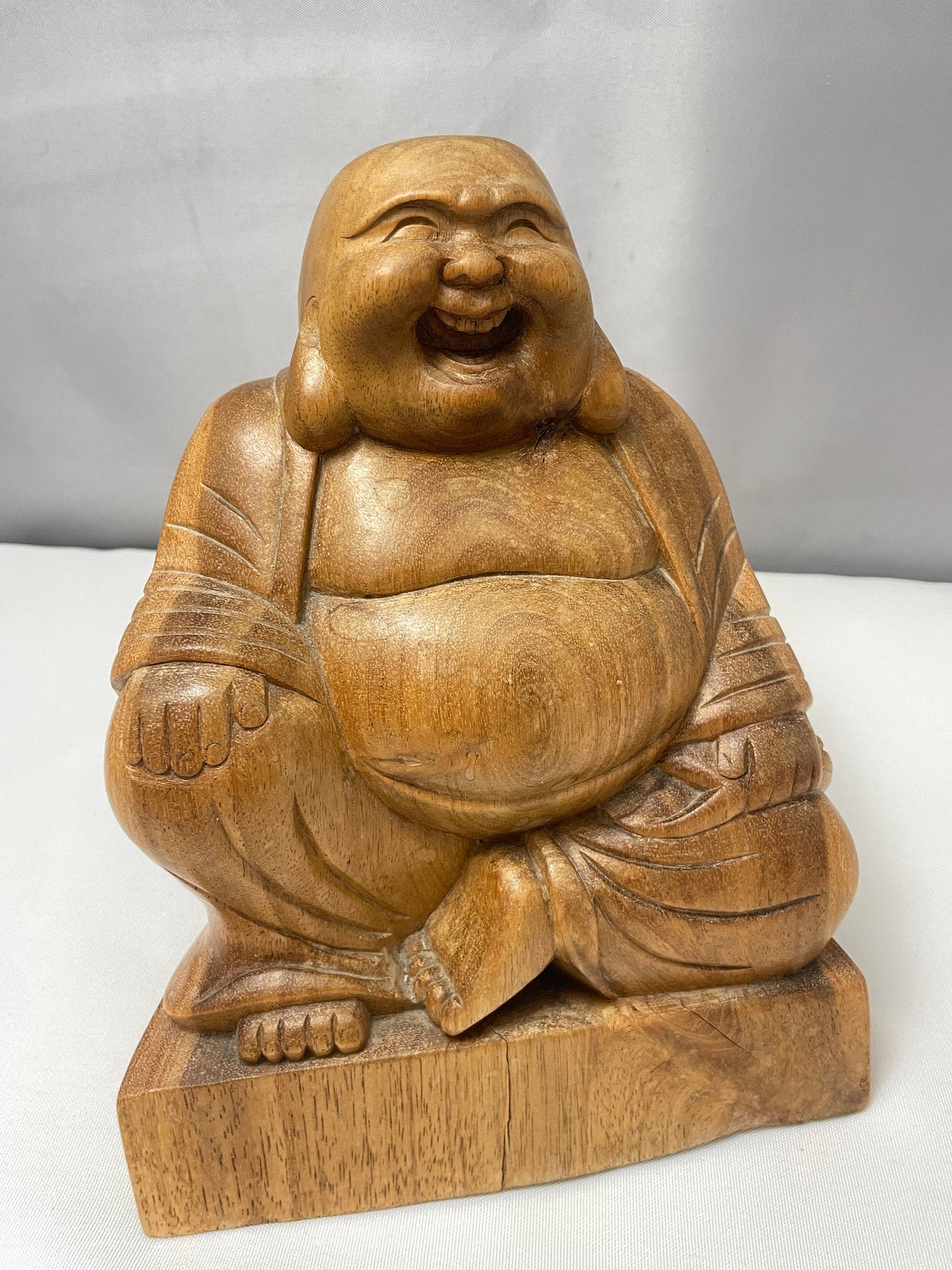 Bali Buddha Statue made of Coconut Wood - Vintage Carving - Smiling Happy Buddha Figurine - Made in Bali