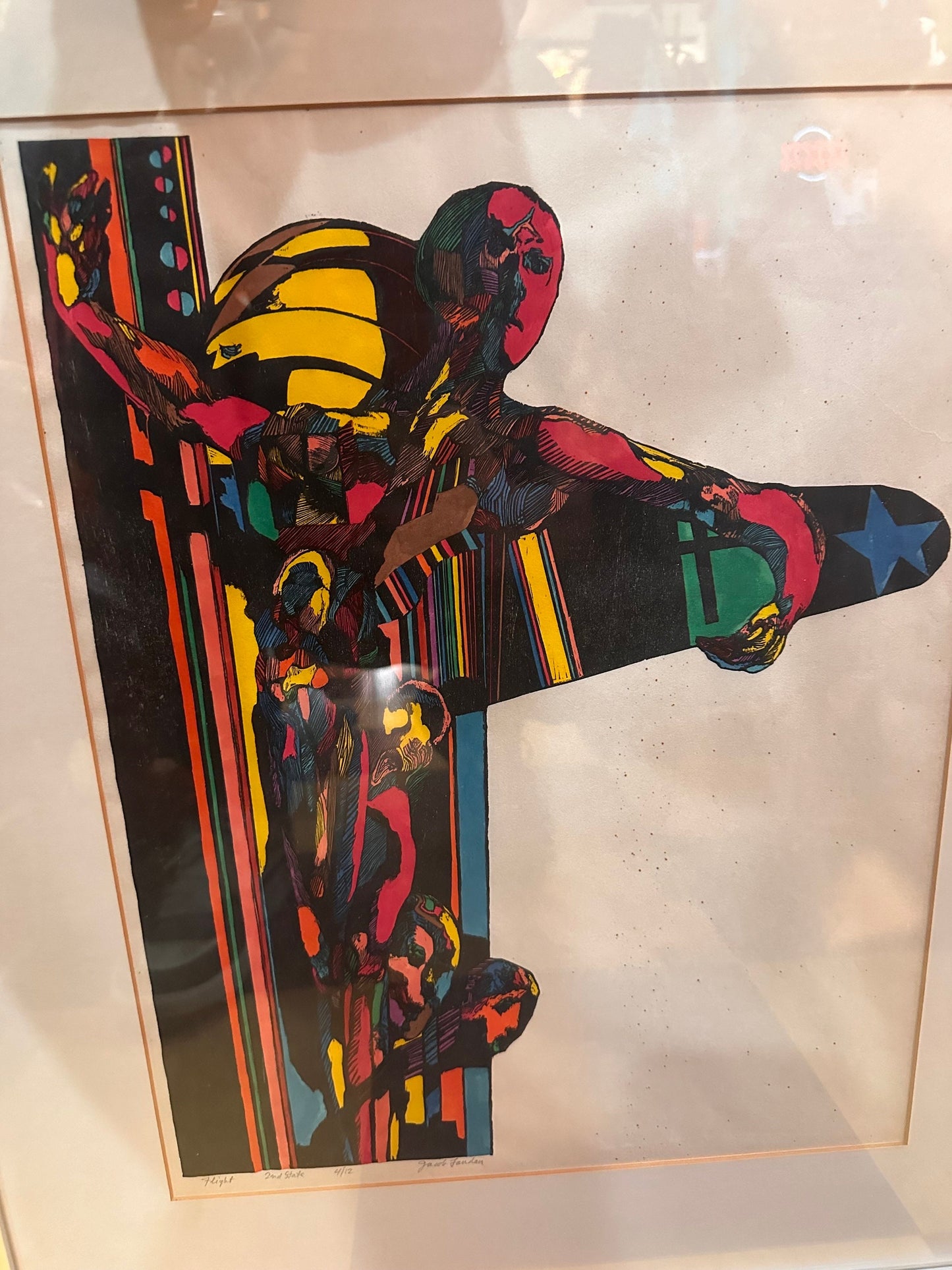 Flight by Jacob Landau 4/12 wood cut colored by artist