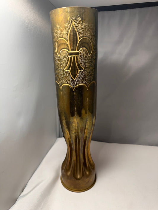 Antique Brass Trench Art Vase WW1 Verdun 75mm, World War 1 History Decor, Unique Memorial Gift, Fleur de Lis