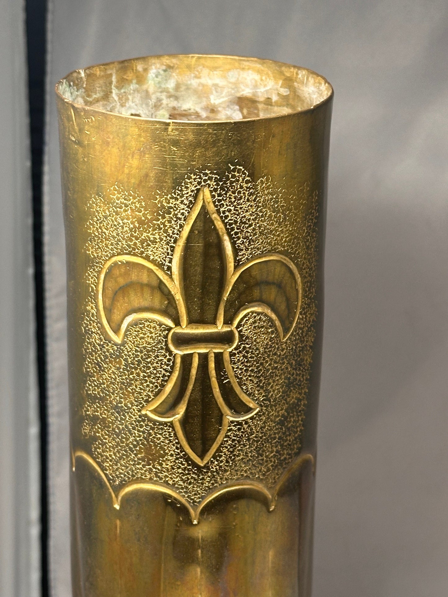 Antique Brass Trench Art Vase WW1 Verdun 75mm, World War 1 History Decor, Unique Memorial Gift, Fleur de Lis