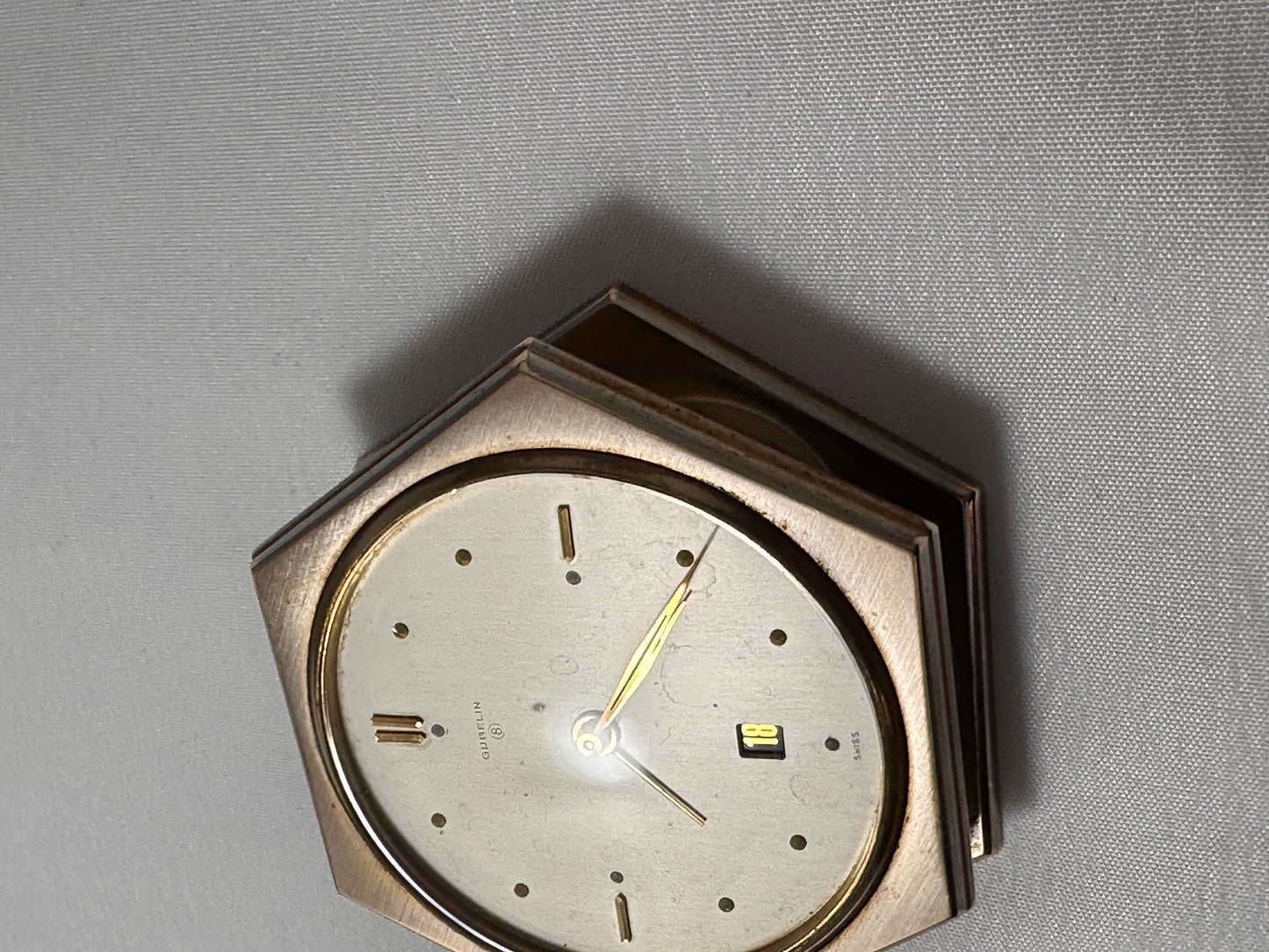 Vintage Swiss Brass Gubelin Desk Clock Alarm, 8 Day Movement, Retro desk Clock