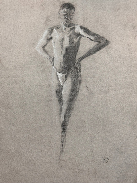 Male Nude Sketch by Ginger Kane, Charcoal Artwork, Figure Drawing, Wall Art Decor, Nude Male Portrait