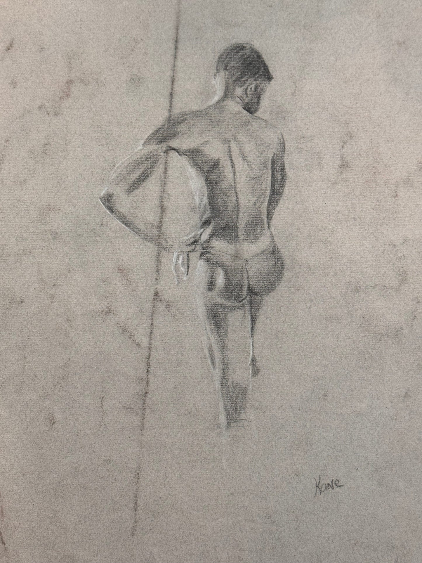 Male Nude Back Sketch by Ginger Kane, Charcoal Artwork, Figure Drawing, Wall Art Decor, Nude Male Portrait