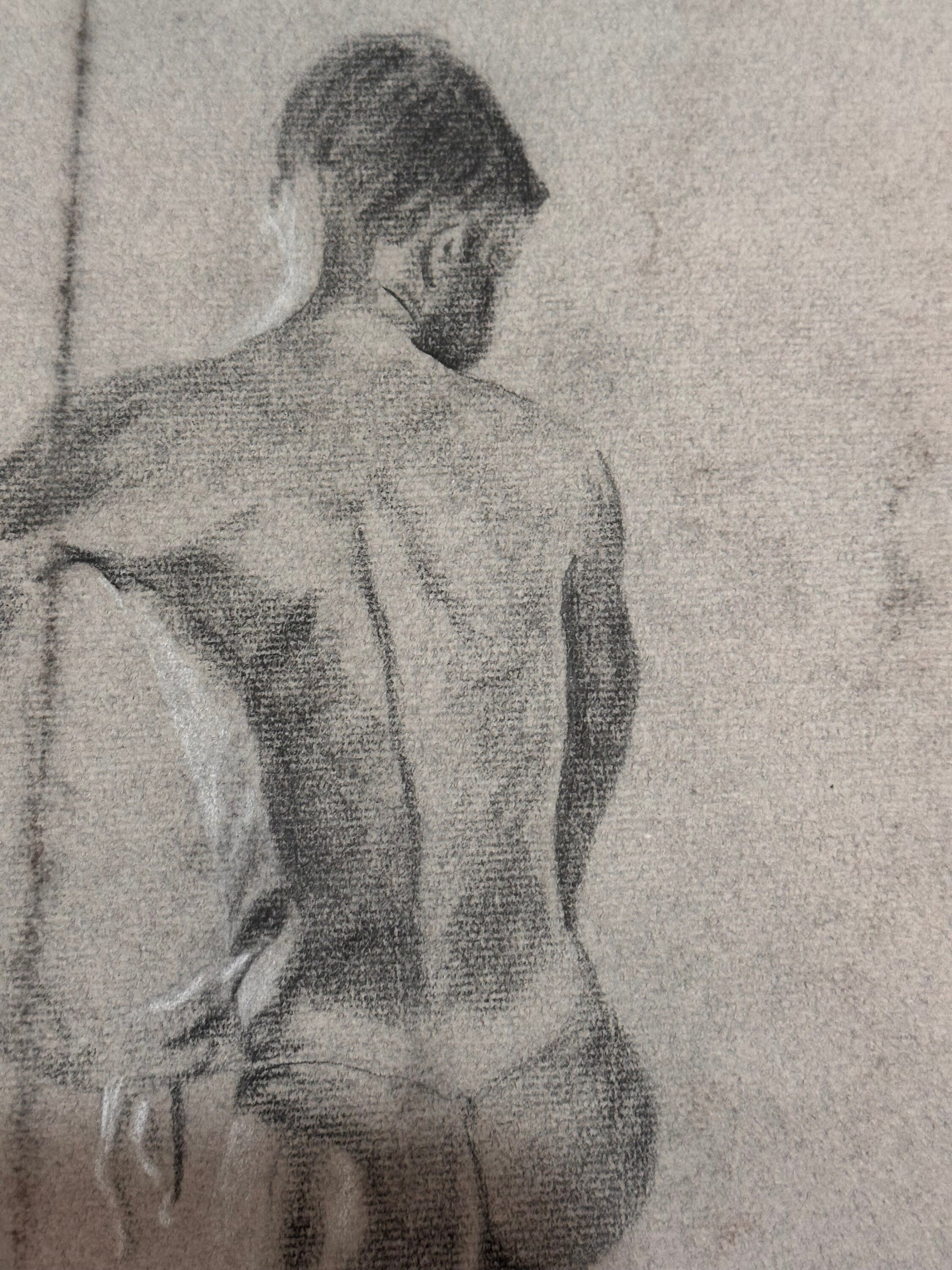 Male Nude Back Sketch by Ginger Kane, Charcoal Artwork, Figure Drawing, Wall Art Decor, Nude Male Portrait