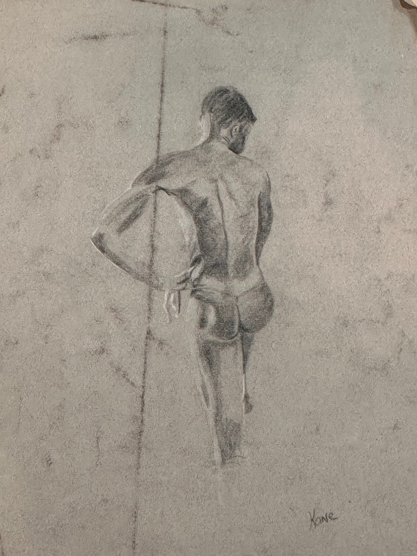 Male Nude Back Sketch by Ginger Kane, Charcoal Artwork, Figure Drawing, Wall Art Decor, Nude Male Portrait