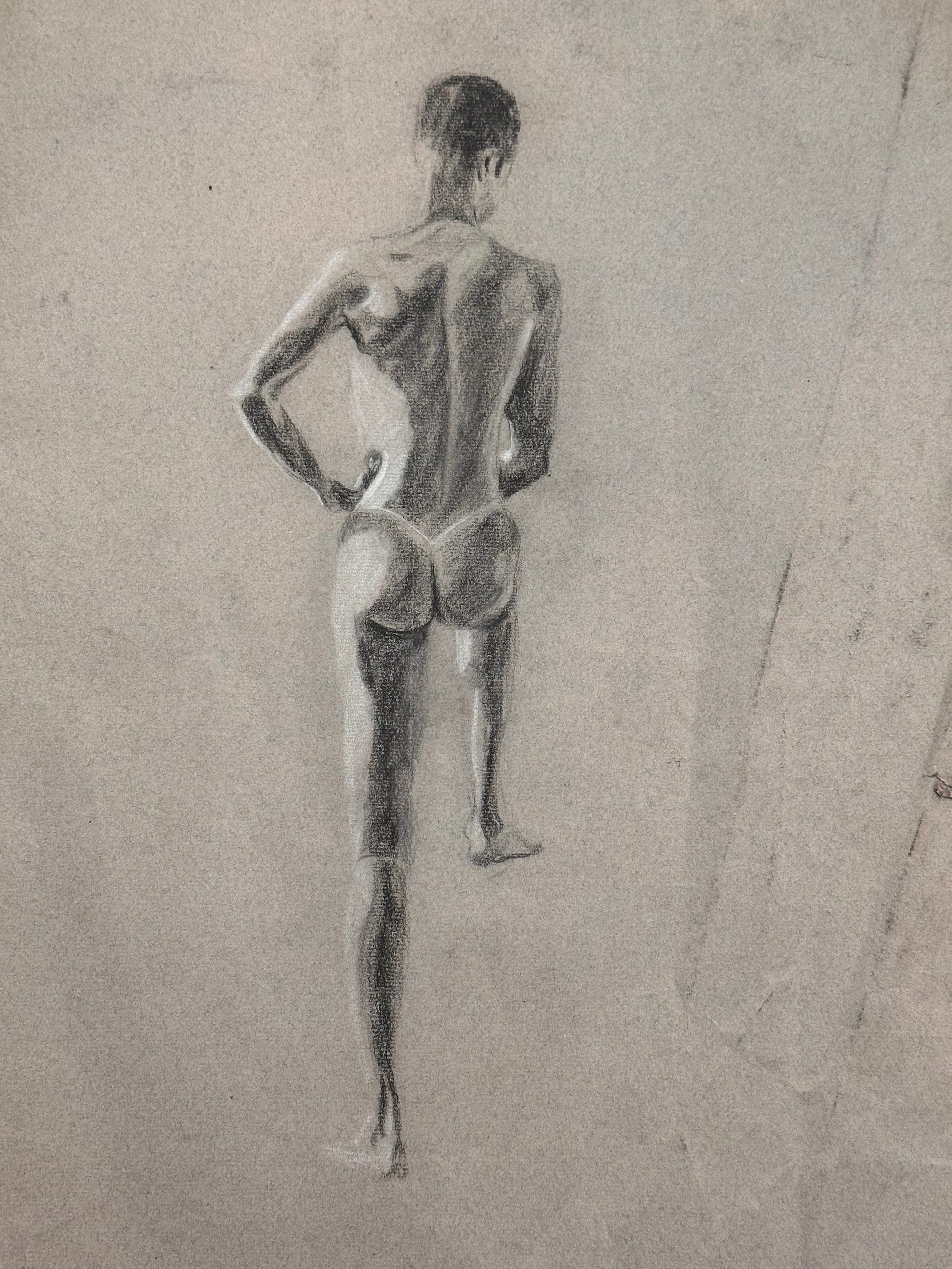 Male Nude Back Sketch by Ginger Kane, Charcoal Artwork, Figure Drawing, Wall Art Decor, Nude Male Portrait