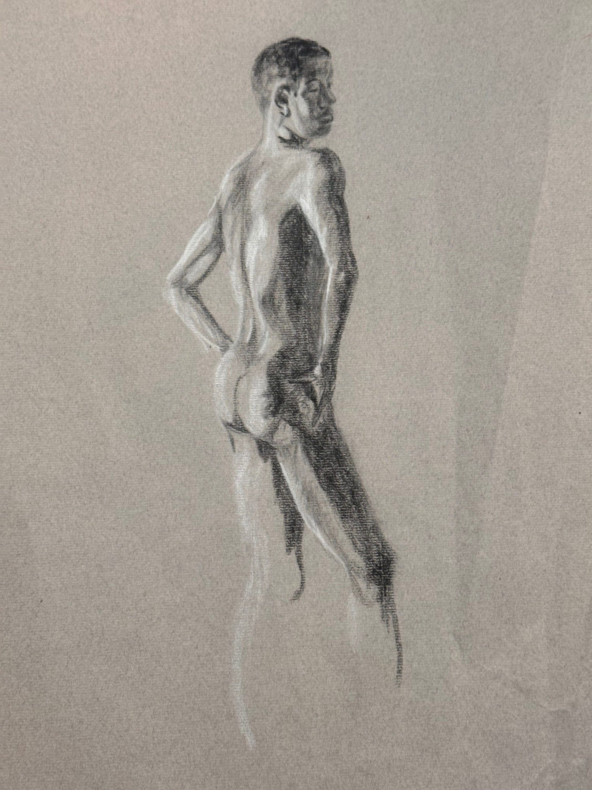 Male Nude Sketch by Ginger Kane, Charcoal Artwork, Figure Drawing, Wall Art Decor, Nude Male Portrait