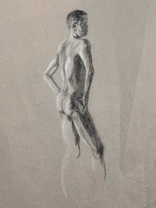 Male Nude Sketch by Ginger Kane, Charcoal Artwork, Figure Drawing, Wall Art Decor, Nude Male Portrait