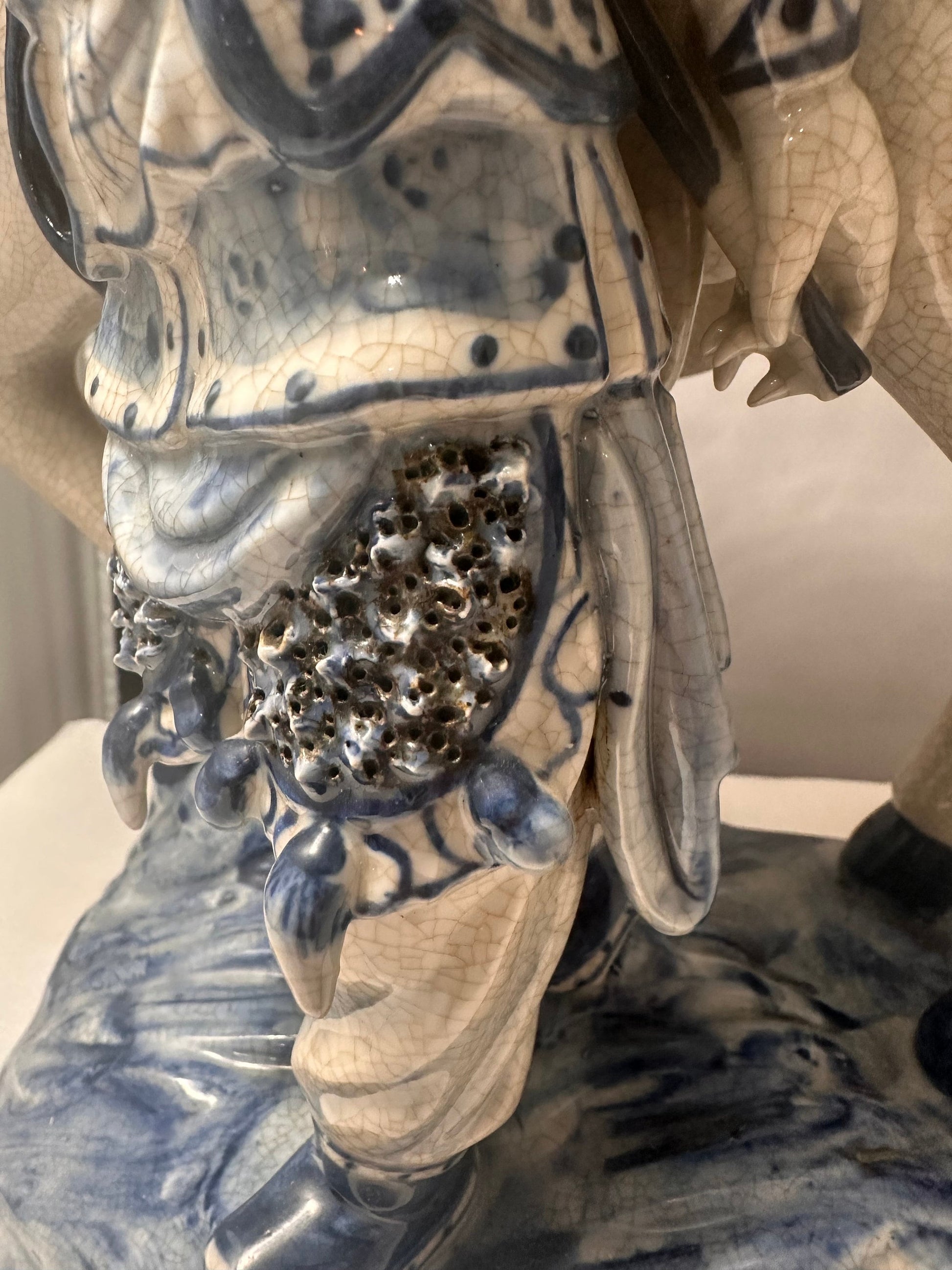 Vintage Bombay Co Chinese Porcelain Statue Man and Horse, Blue and White, Unique Home Decor Accent