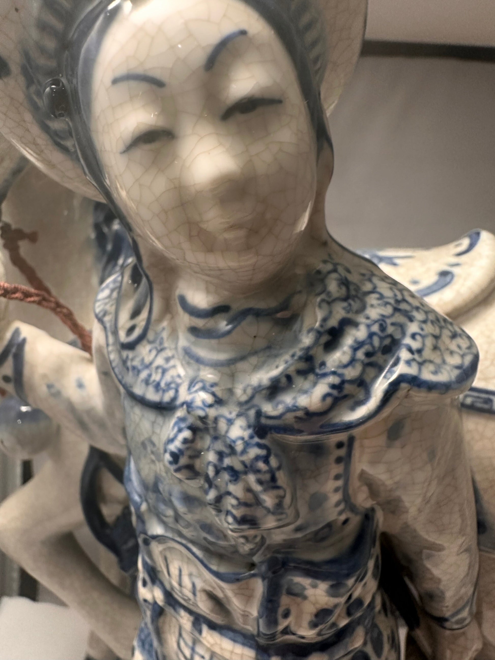 Vintage Bombay Co Chinese Porcelain Statue Man and Horse, Blue and White, Unique Home Decor Accent