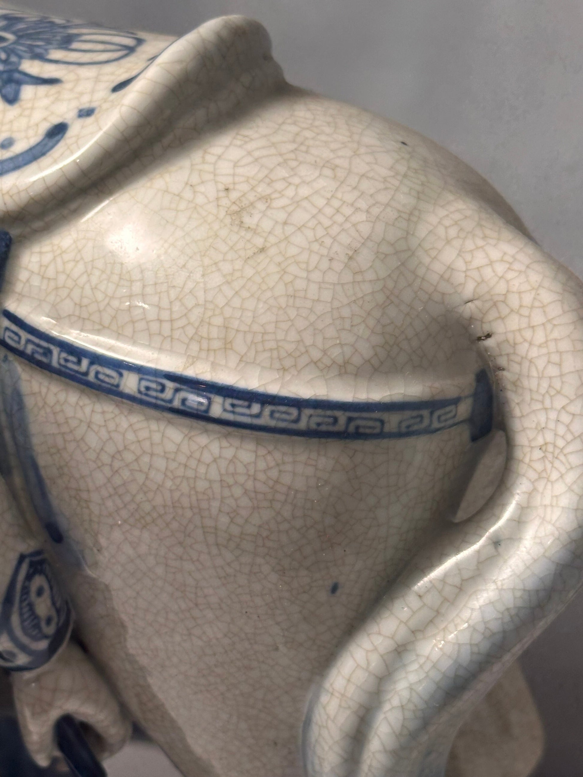 Vintage Bombay Co Chinese Porcelain Statue Man and Horse, Blue and White, Unique Home Decor Accent