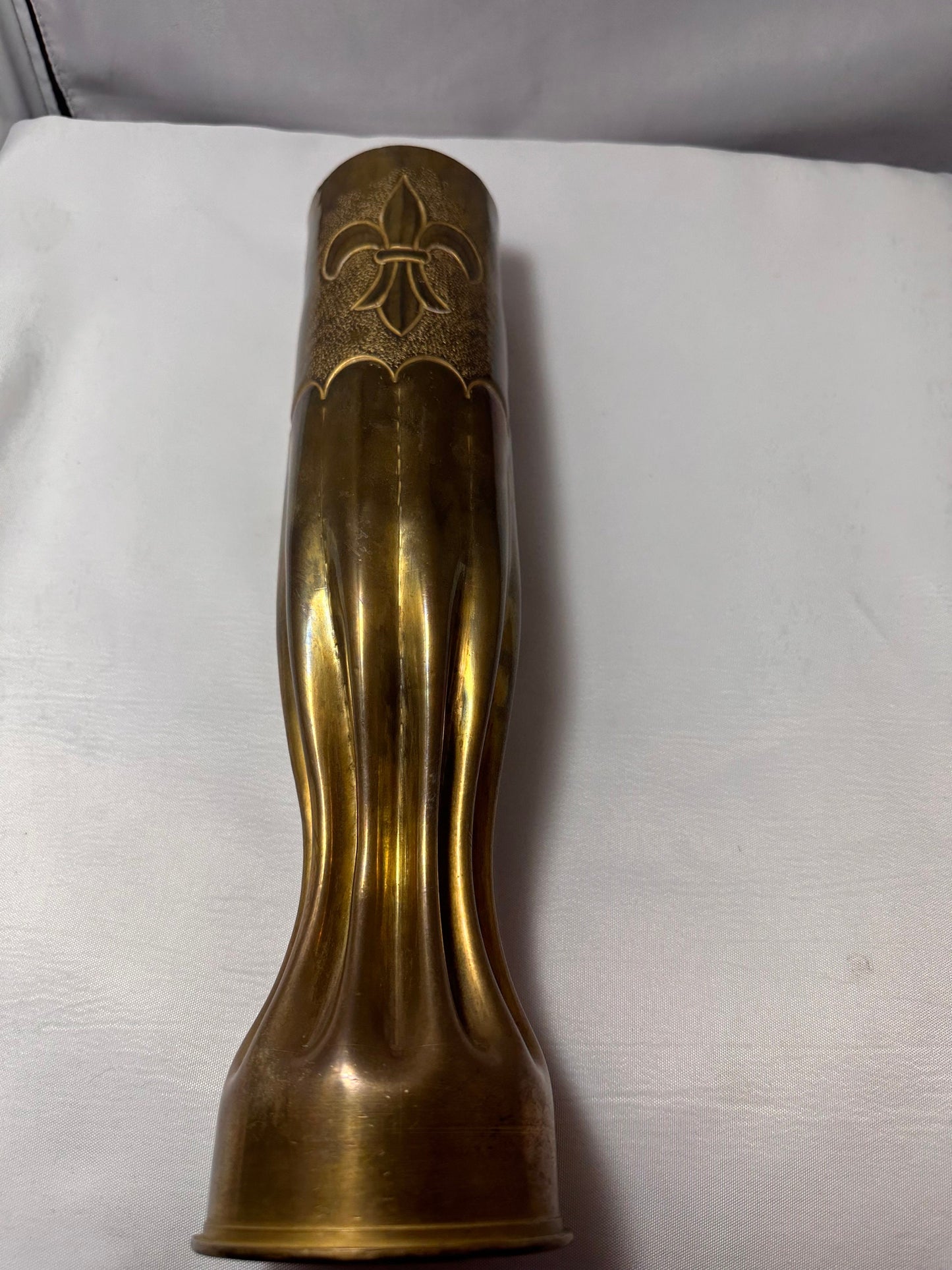 Antique Brass Trench Art Vase WW1 Verdun 75mm, World War 1 History Decor, Unique Memorial Gift, Fleur de Lis