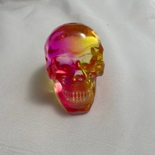 Pink Orange Yellow Skull Sculpture, Colorful Celluloid Skull Decor, Halloween Decor, Unique Skull Figurine, Home Office Decor