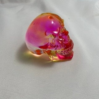 Pink Orange Yellow Skull Sculpture, Colorful Celluloid Skull Decor, Halloween Decor, Unique Skull Figurine, Home Office Decor