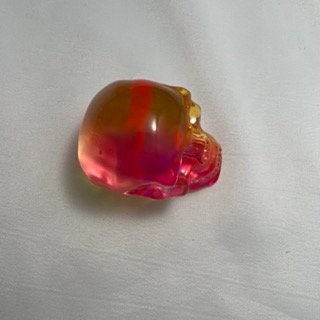 Pink Orange Yellow Skull Sculpture, Colorful Celluloid Skull Decor, Halloween Decor, Unique Skull Figurine, Home Office Decor