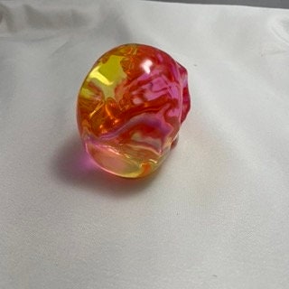 Pink Orange Yellow Skull Sculpture, Colorful Celluloid Skull Decor, Halloween Decor, Unique Skull Figurine, Home Office Decor