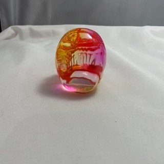Pink Orange Yellow Skull Sculpture, Colorful Celluloid Skull Decor, Halloween Decor, Unique Skull Figurine, Home Office Decor