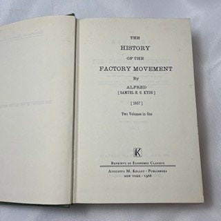 Factory Movement History Book by Alfred Kydd, U.S. Edition, Labor Movement Study, Worker Rights, Industrial Revolution