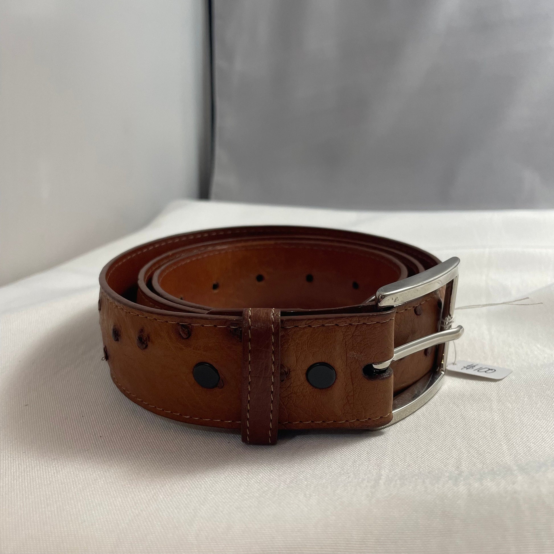 Genuine Ostrich Brown Leather Belt Size 36, AJ Skins Belt, High-Quality Belt, Brown Belt, Men's Fashion, Classic Belt