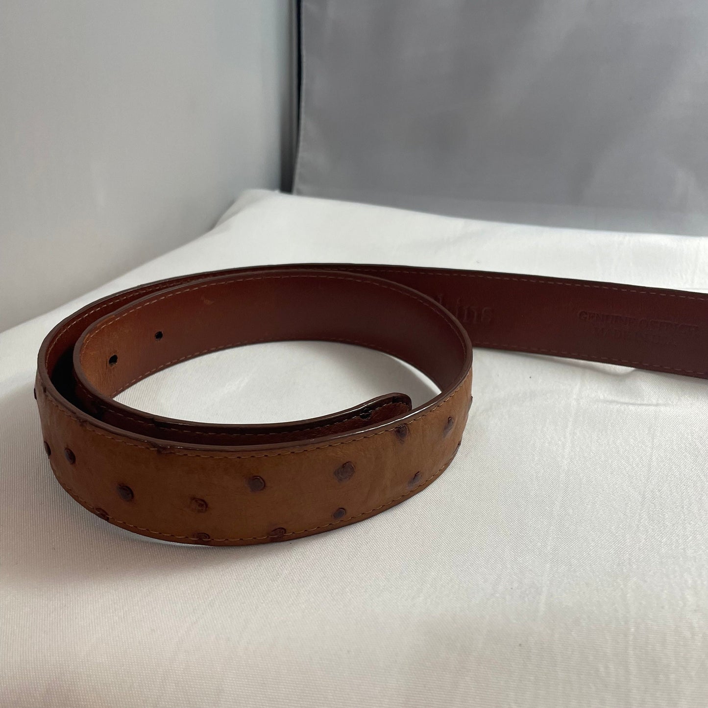 Genuine Ostrich Brown Leather Belt Size 36, AJ Skins Belt, High-Quality Belt, Brown Belt, Men's Fashion, Classic Belt