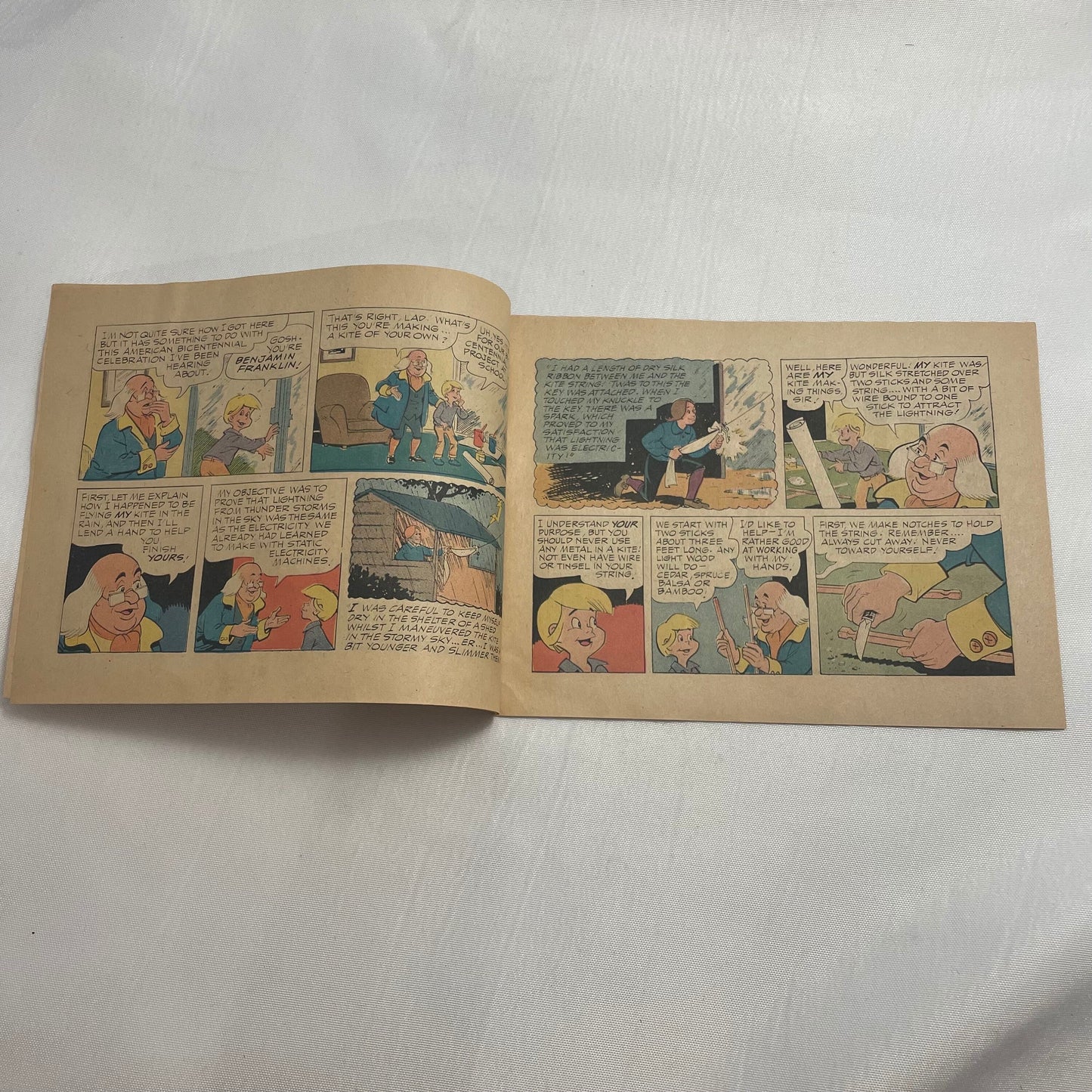 Ben Franklin Kite Fun Book Comic 1975, Vintage Cartoon Storybook, Historical Children's Literature, Educational Reading