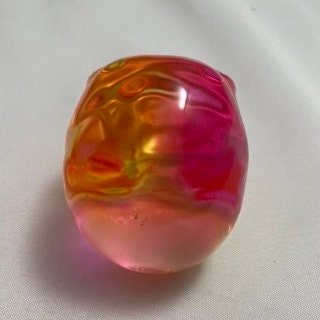 Pink Orange Yellow Skull Sculpture, Colorful Celluloid Skull Decor, Halloween Decor, Unique Skull Figurine, Home Office Decor