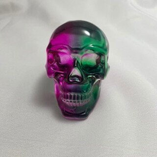Purple Green Celluloid Skull Carving Sculpture, Unique Halloween Decor, Spooky Home Decor, Creepy Statue, Goth Skull Art