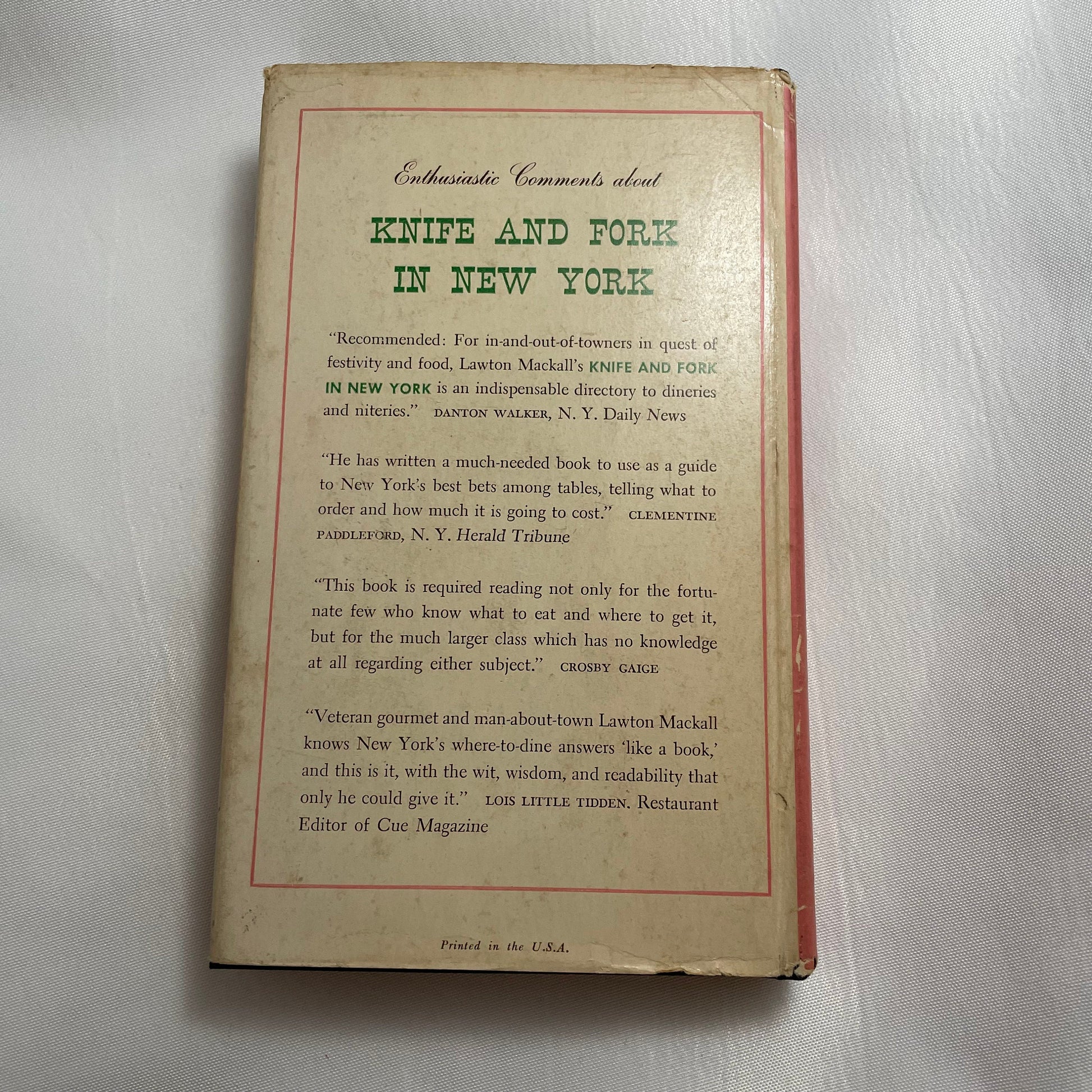 Knife and Fork in New York by Lawton Mackall Second Edition, Culinary Guide Book, NYC Dining Tips, Foodie Gift