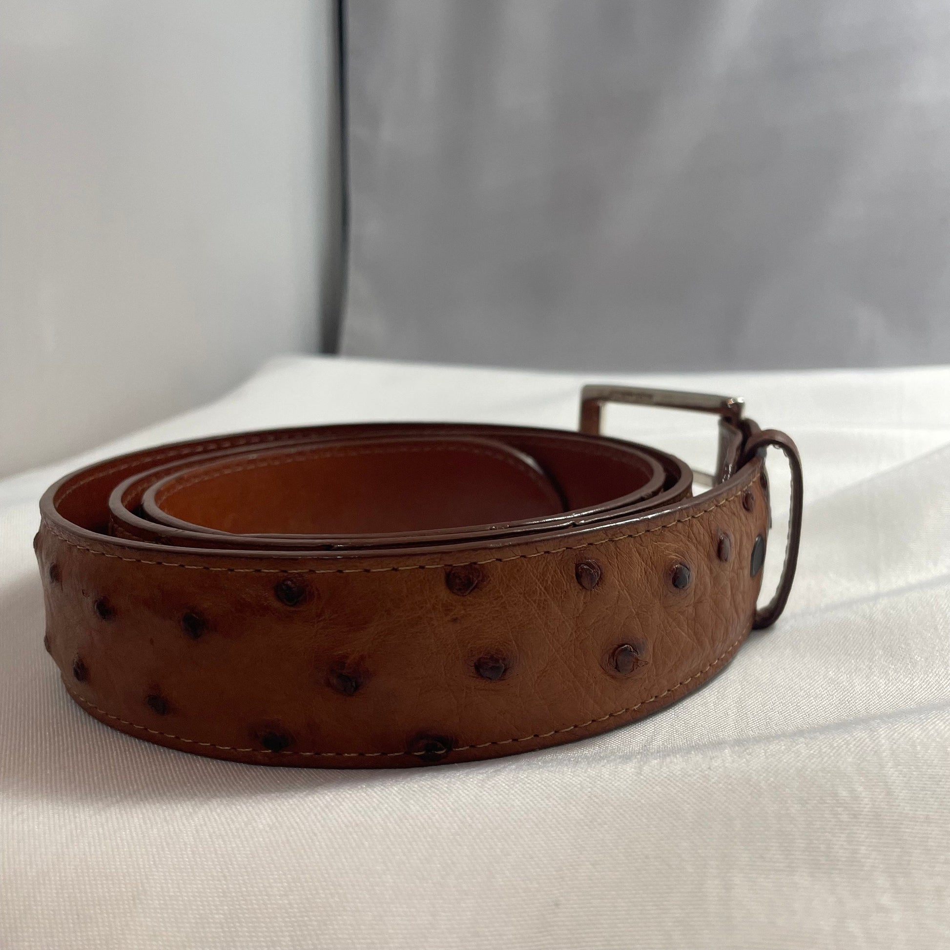 Genuine Ostrich Brown Leather Belt Size 36, AJ Skins Belt, High-Quality Belt, Brown Belt, Men's Fashion, Classic Belt