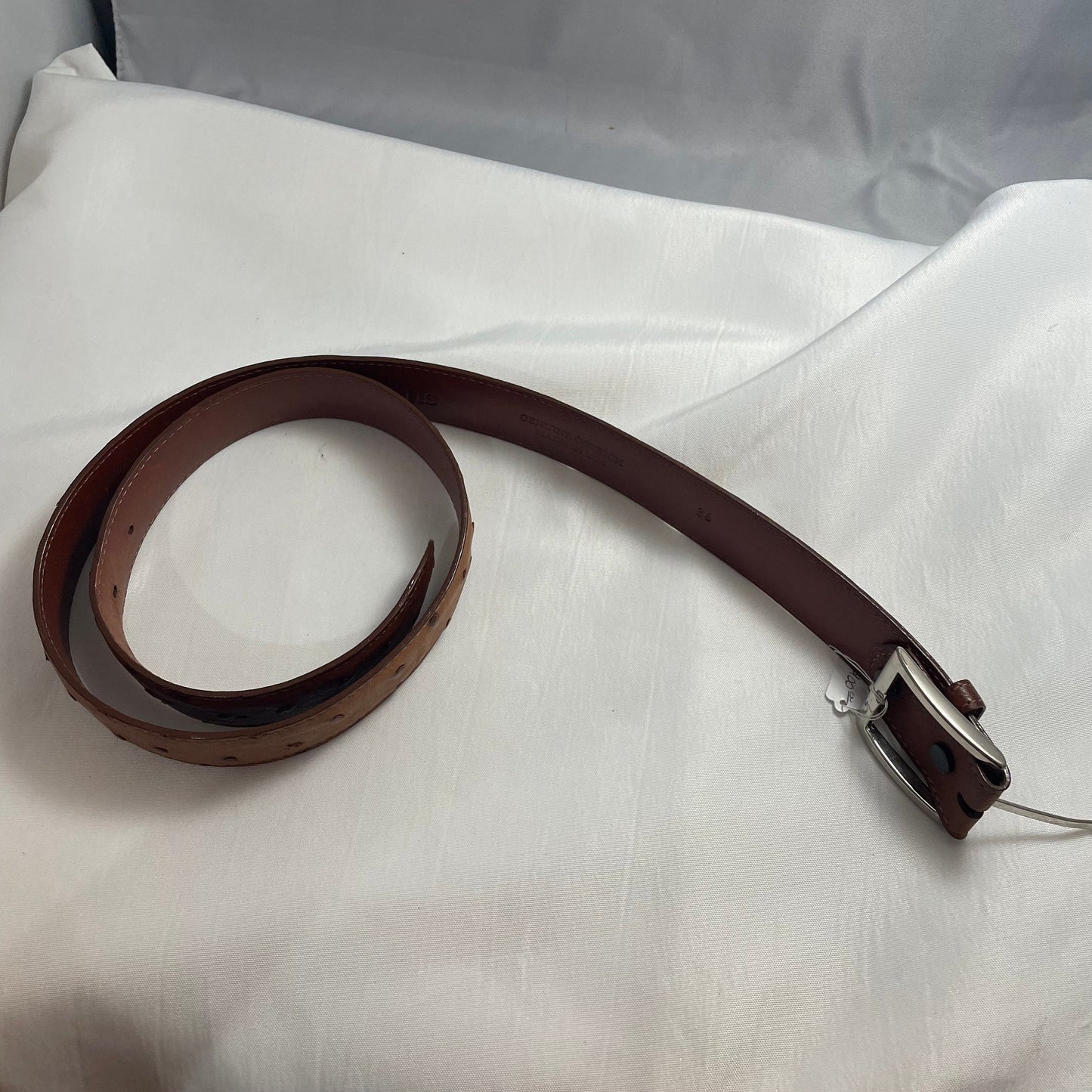 Genuine Ostrich Brown Leather Belt Size 36, AJ Skins Belt, High-Quality Belt, Brown Belt, Men's Fashion, Classic Belt