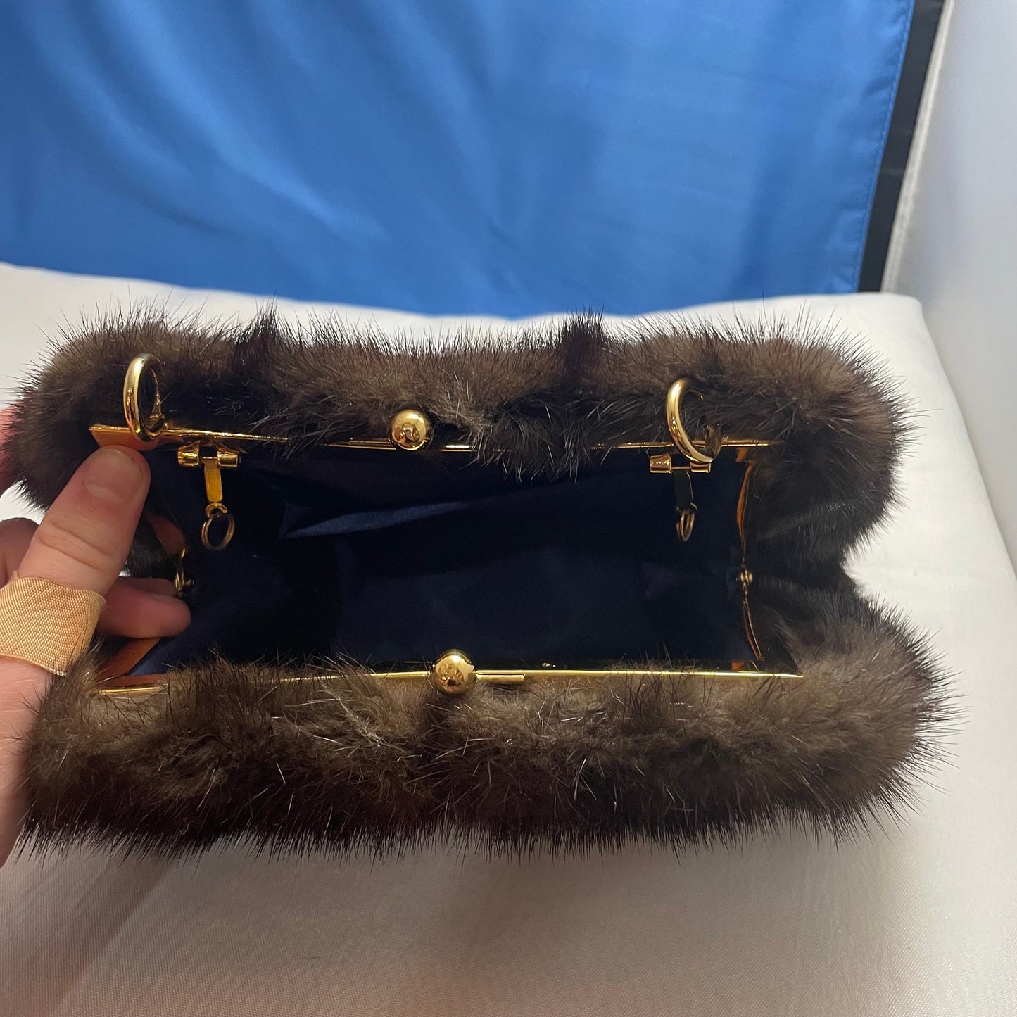 Brown Fur Clutch Purse Gold Hardware, Evening Bag, Faux Fur Handbag, Party Clutch, Fashion Statement